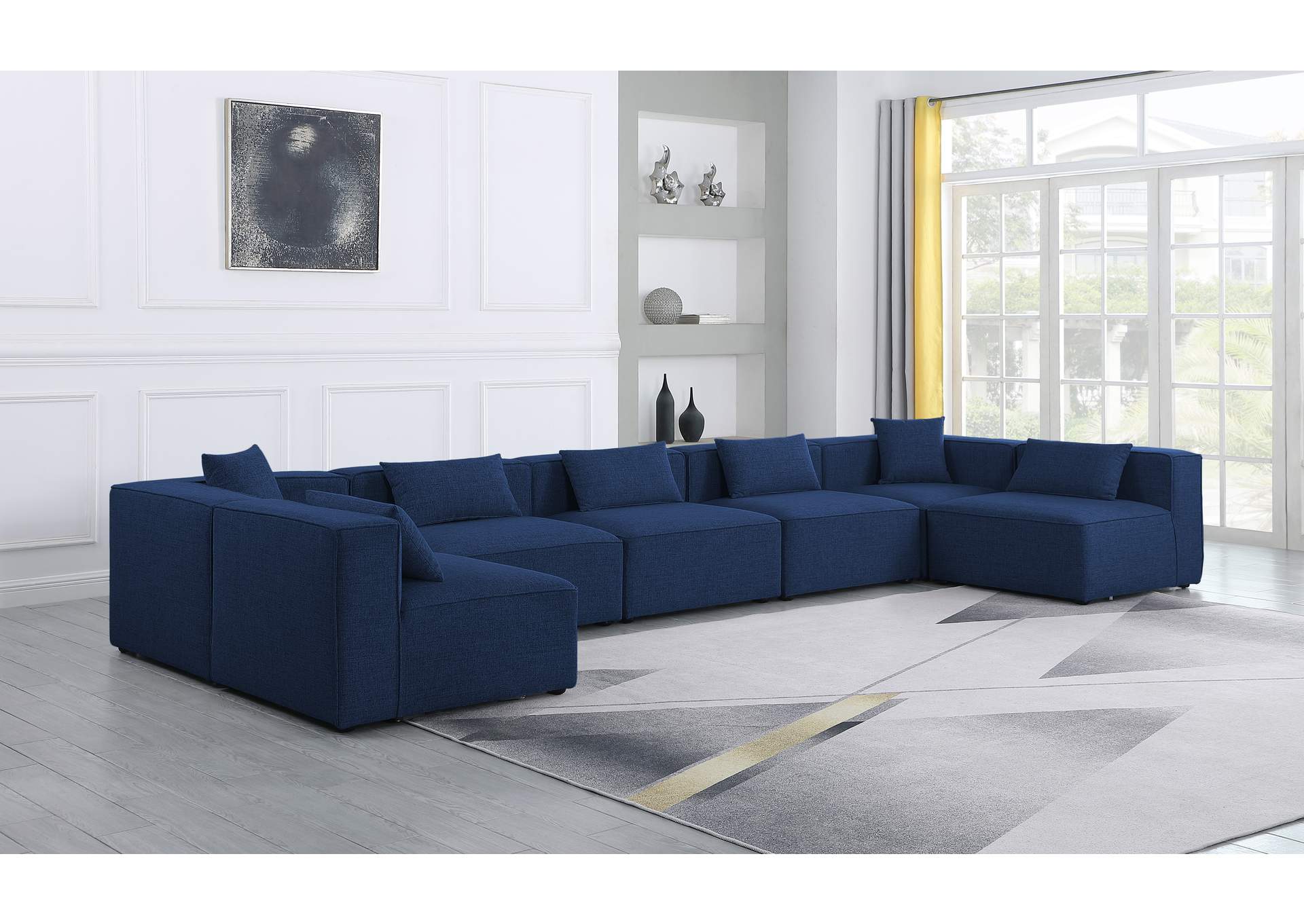 Cube Navy Durable Linen Textured Modular Sectional,Meridian Furniture