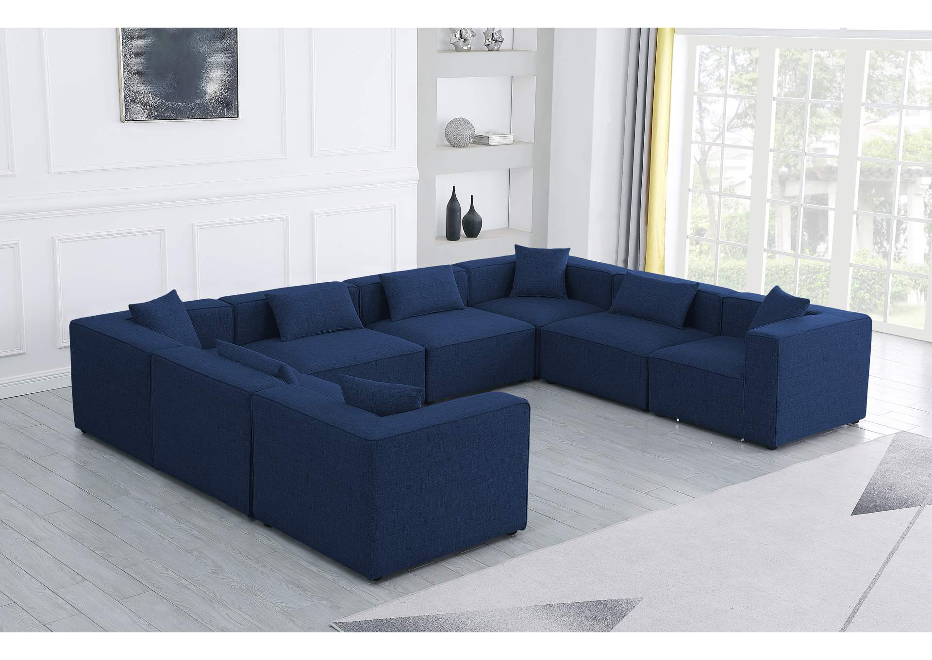 Cube Navy Durable Linen Textured Modular Sectional,Meridian Furniture