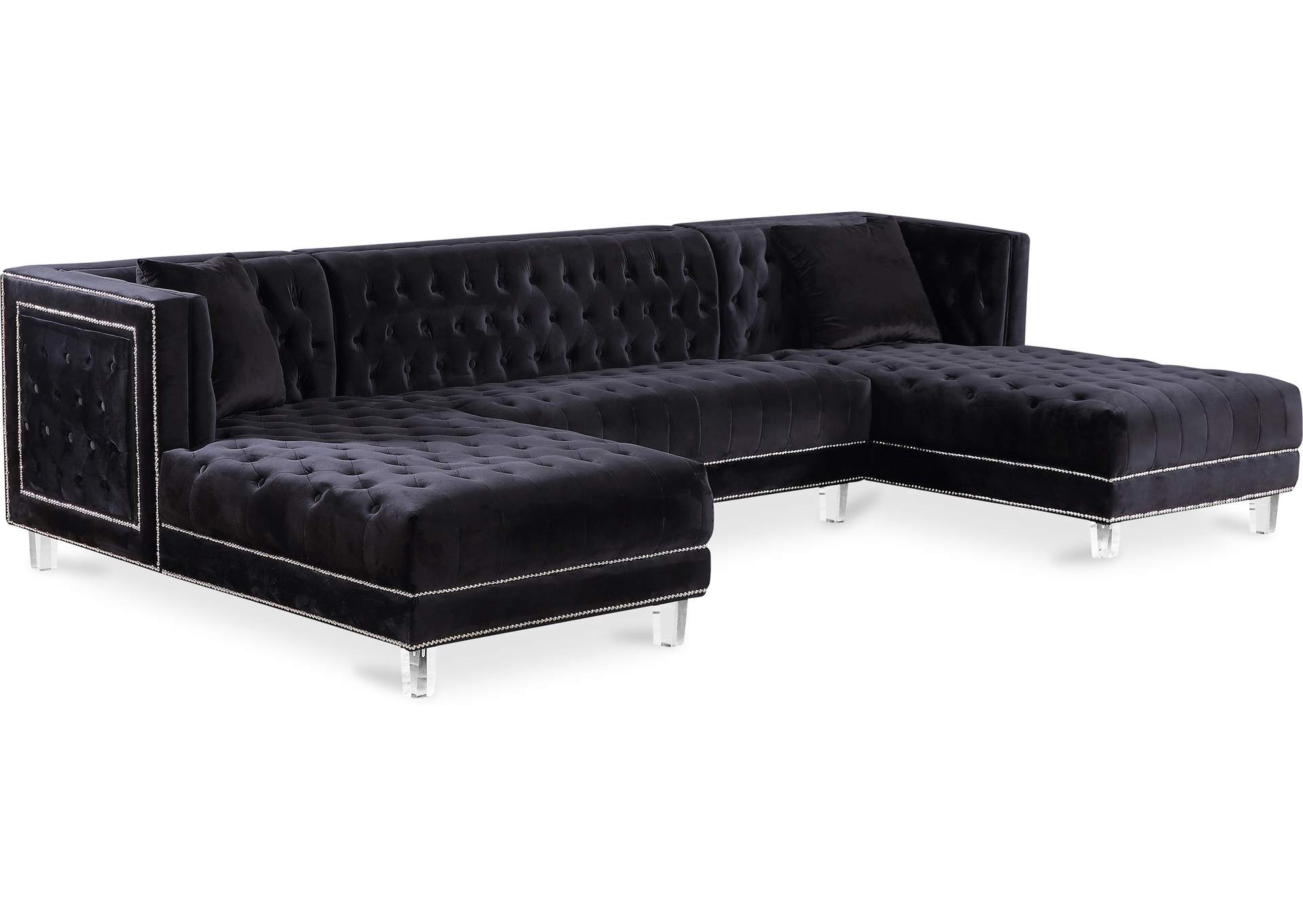 Moda Black Velvet 3 Piece Sectional,Meridian Furniture