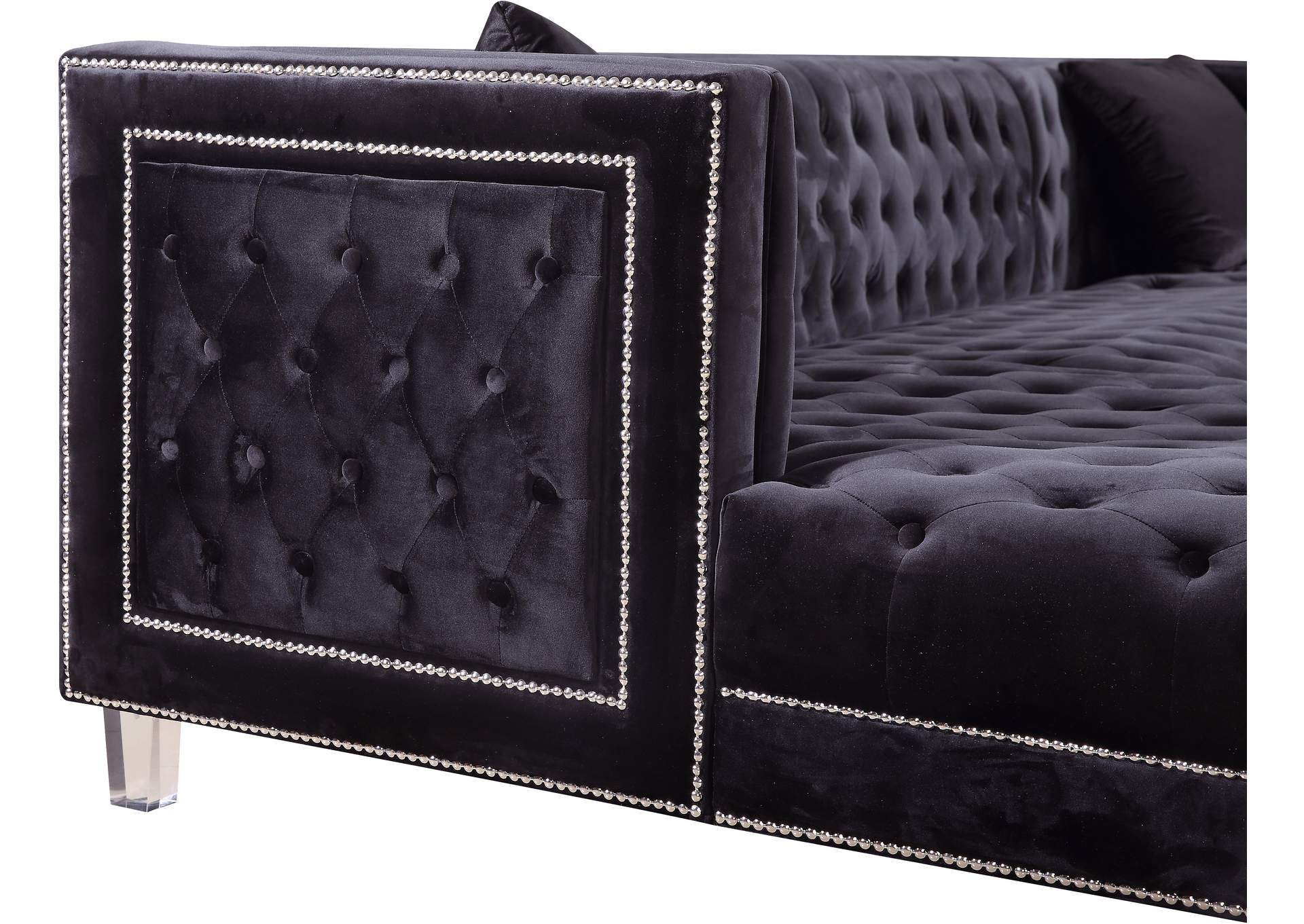 Moda Black Velvet 3 Piece Sectional,Meridian Furniture