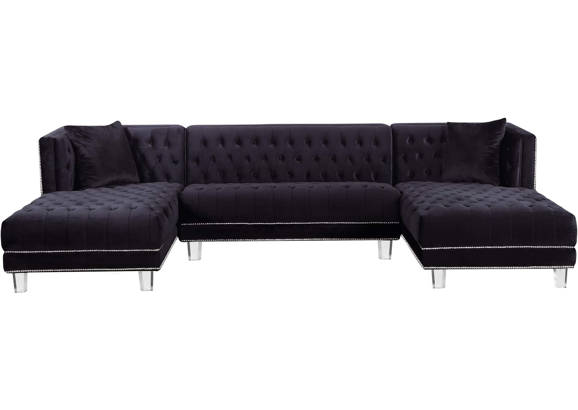 Moda Black Velvet 3 Piece Sectional,Meridian Furniture