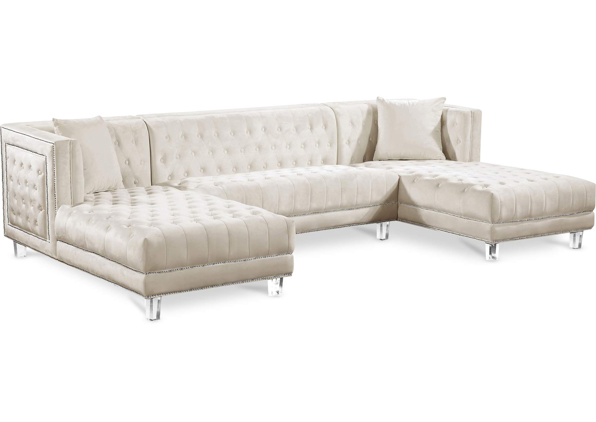 Moda Cream Velvet 3 Piece Sectional,Meridian Furniture