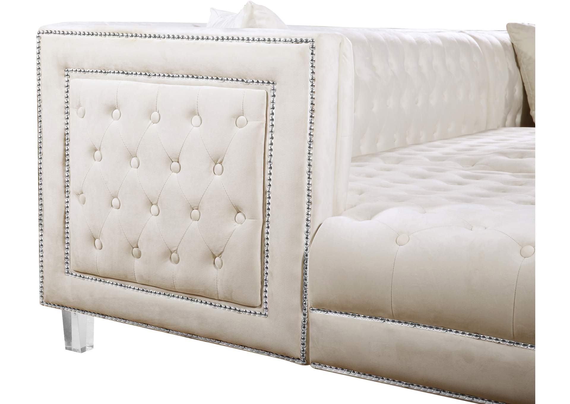 Moda Cream Velvet 3 Piece Sectional,Meridian Furniture