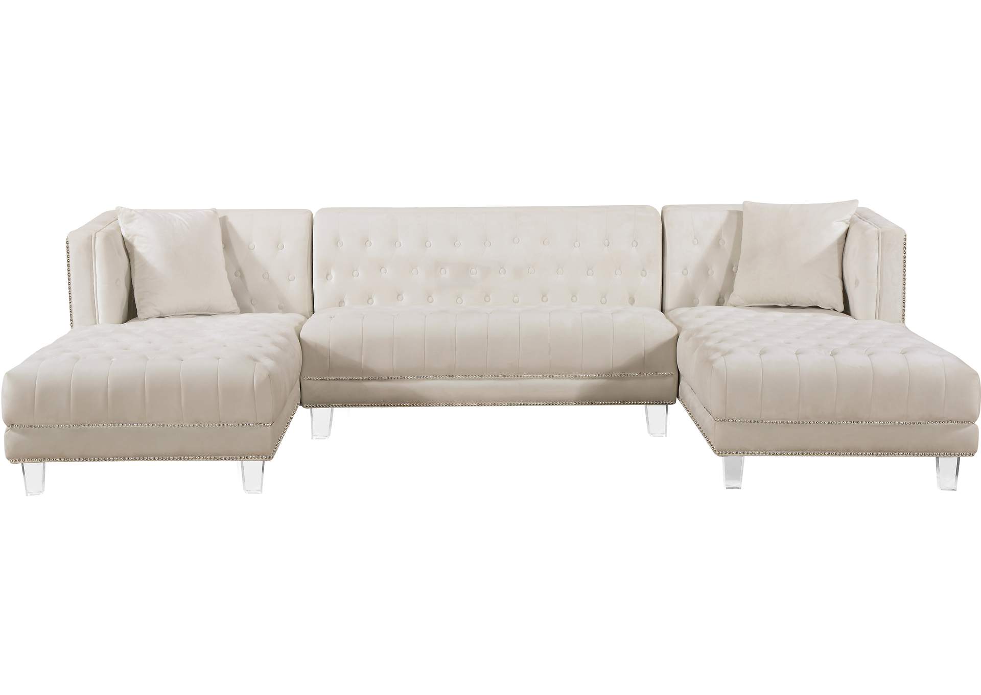 Moda Cream Velvet 3 Piece Sectional,Meridian Furniture