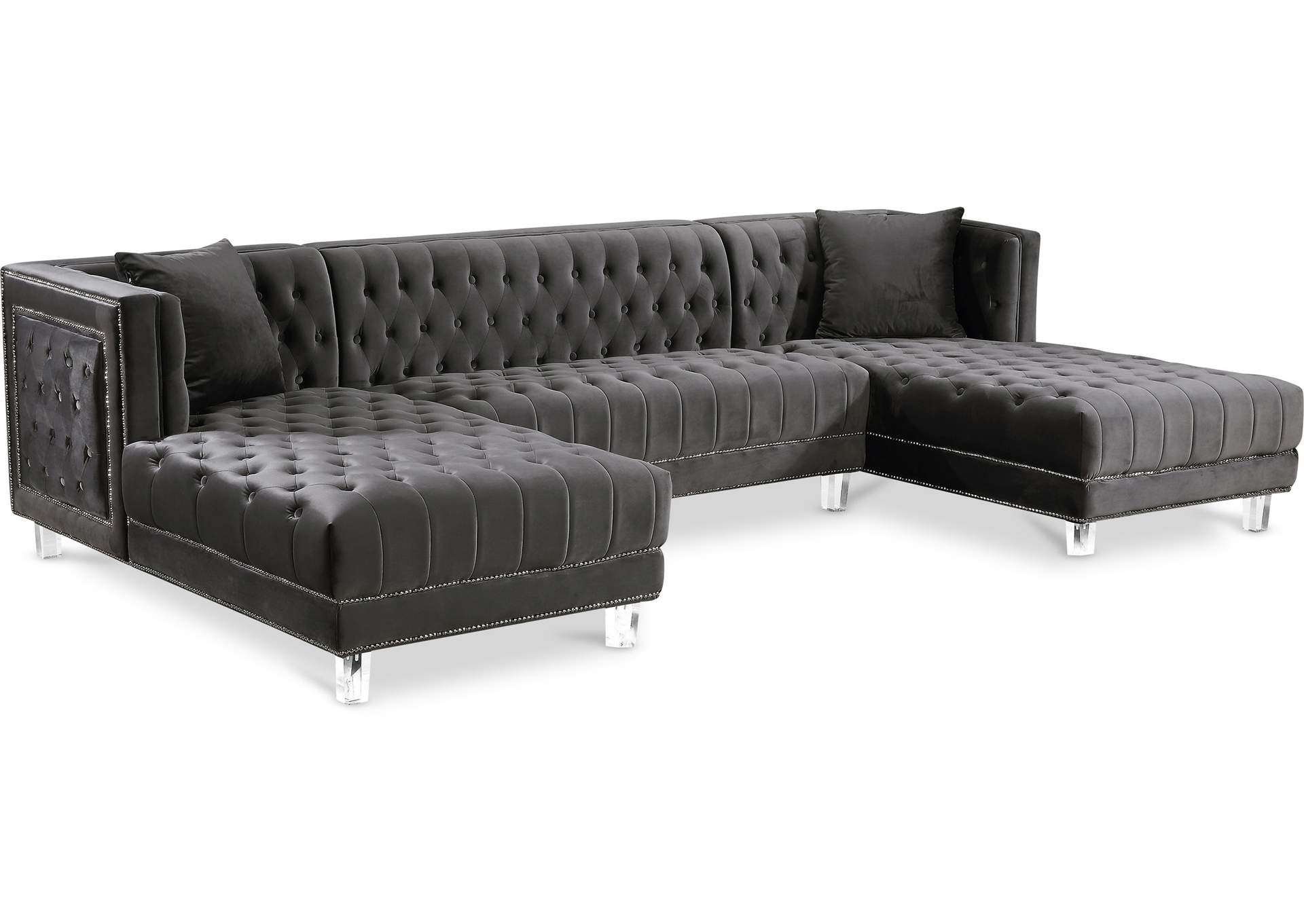 Moda Grey Velvet 3 Piece Sectional,Meridian Furniture