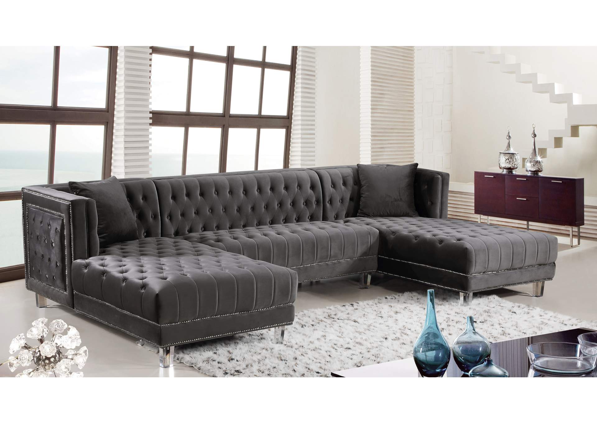 Moda Grey Velvet 3 Piece Sectional,Meridian Furniture