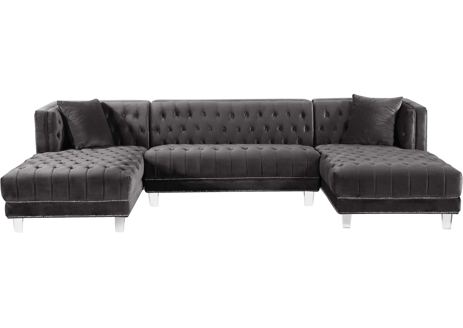 Moda Grey Velvet 3 Piece Sectional,Meridian Furniture