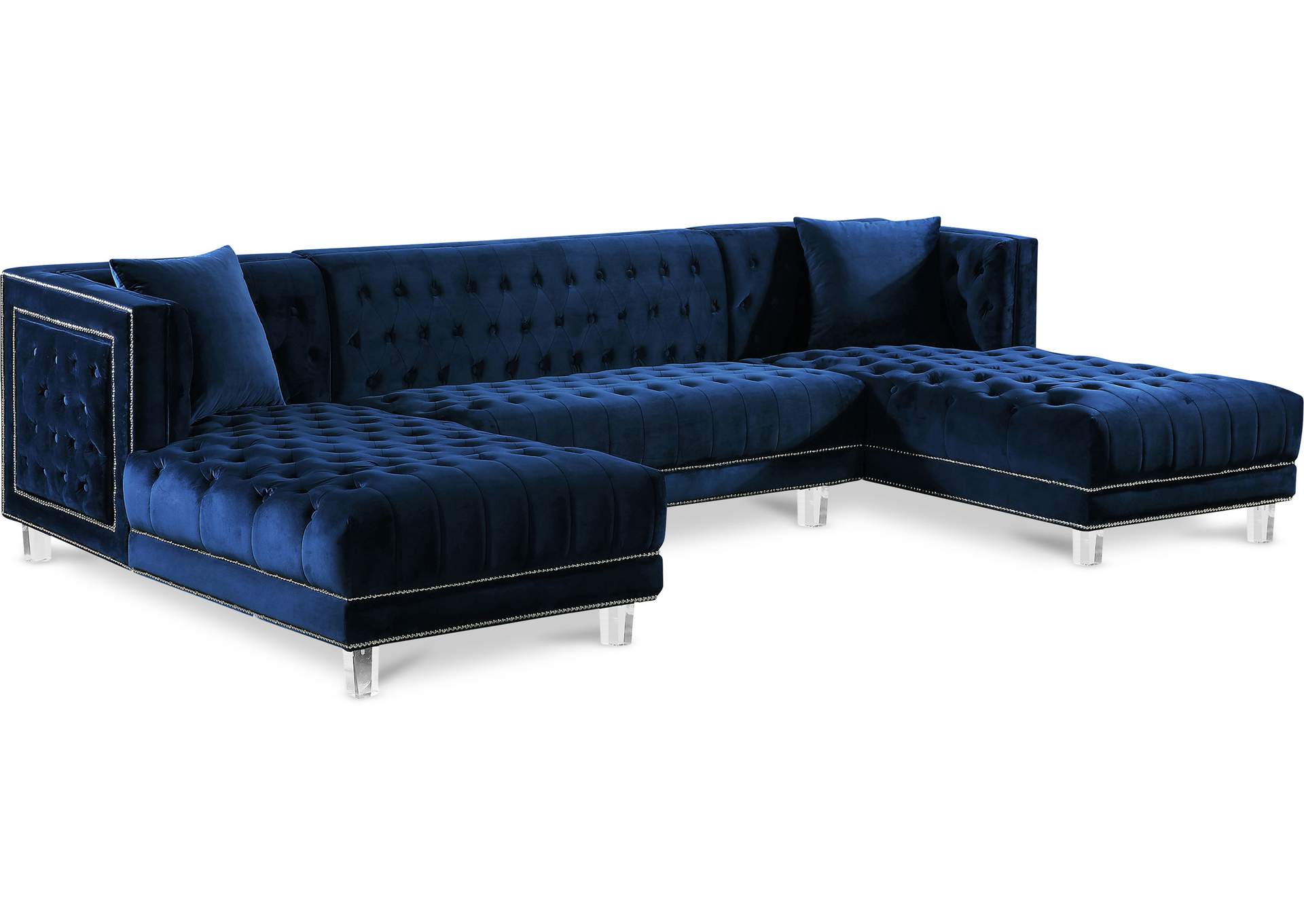 Moda Navy Velvet 3 Piece Sectional,Meridian Furniture