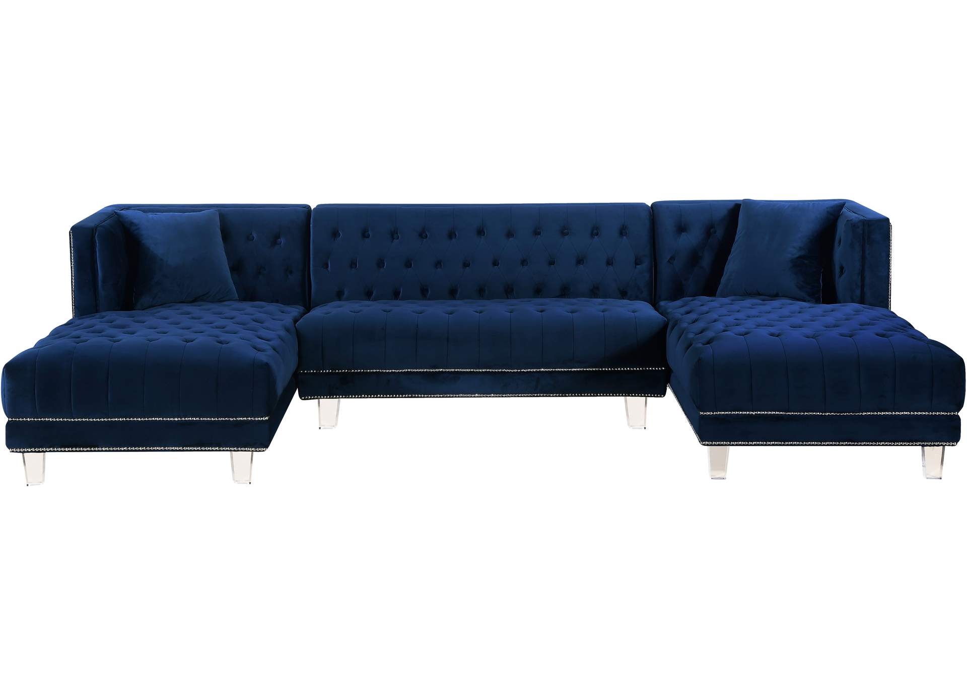 Moda Navy Velvet 3 Piece Sectional,Meridian Furniture