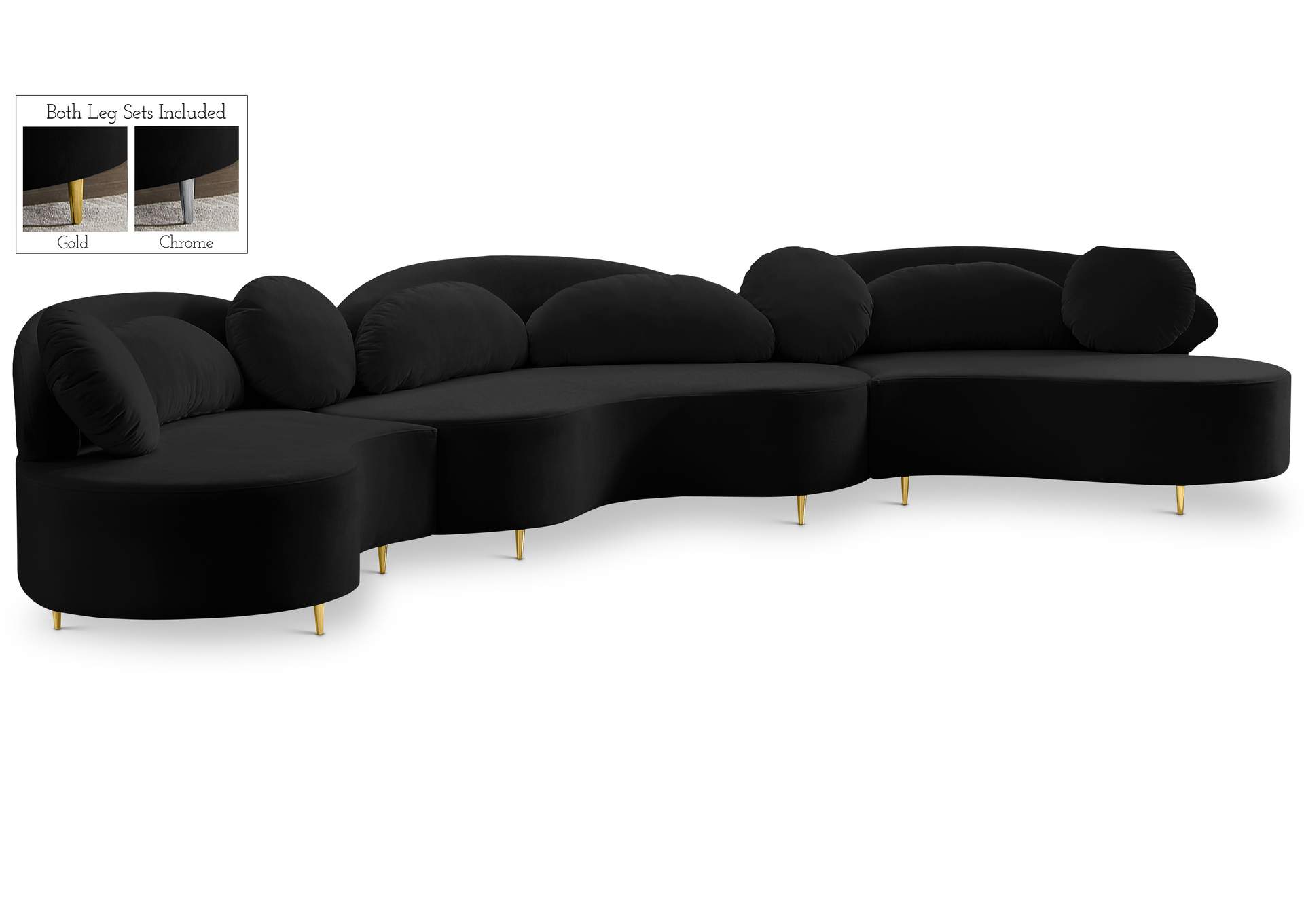 Vivacious Black Velvet 3 Piece Sectional (3 Boxes),Meridian Furniture