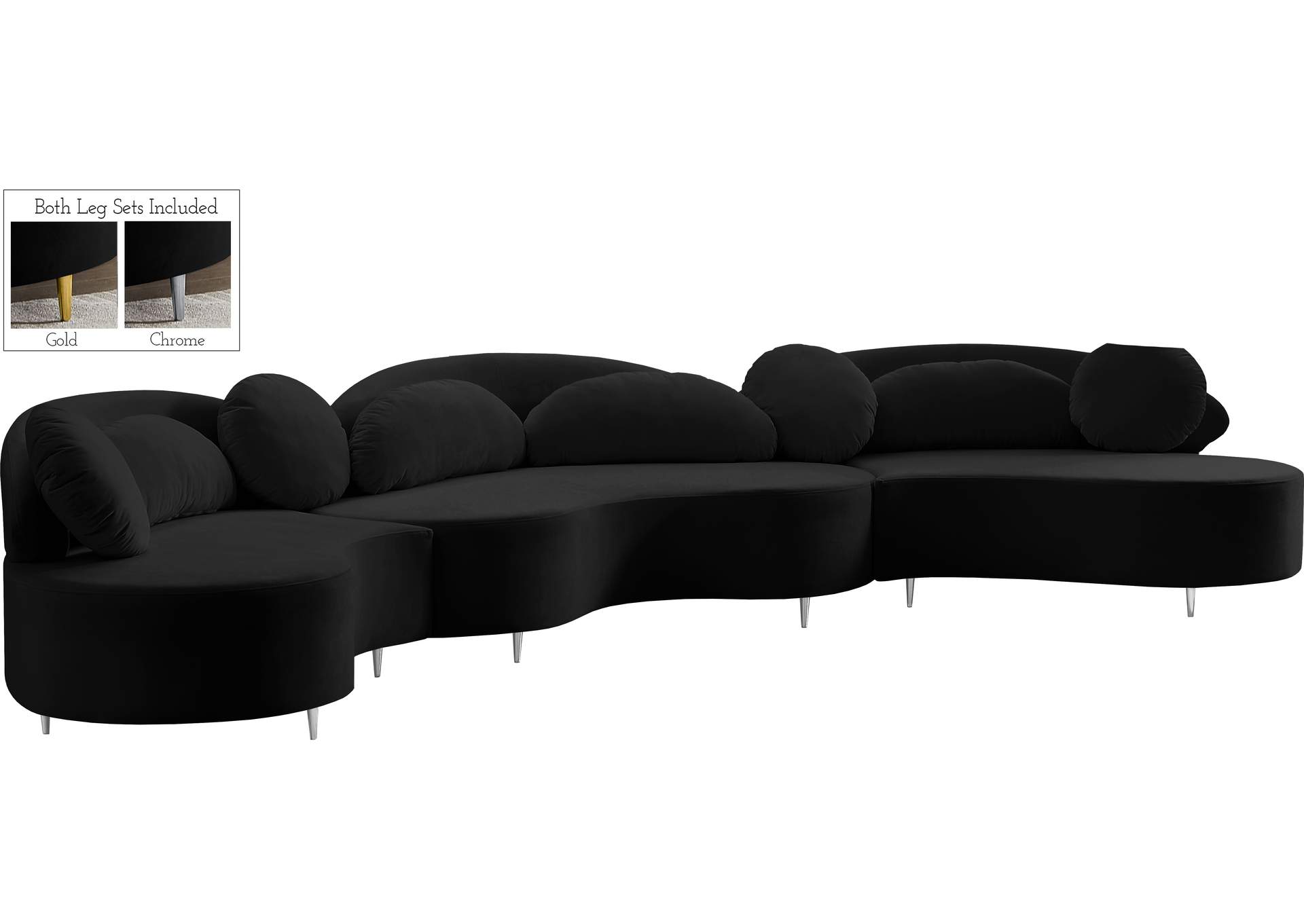 Vivacious Black Velvet 3 Piece Sectional (3 Boxes),Meridian Furniture