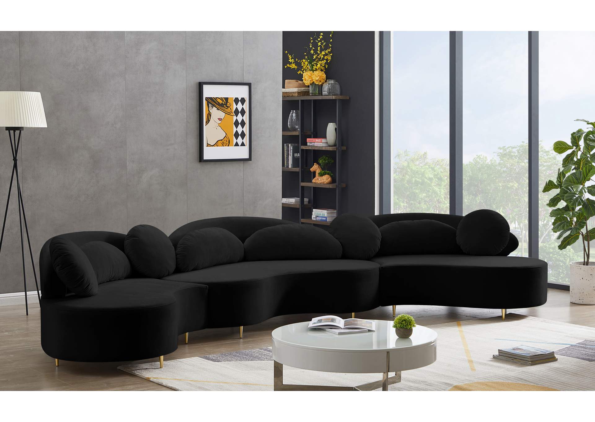 Vivacious Black Velvet 3 Piece Sectional (3 Boxes),Meridian Furniture