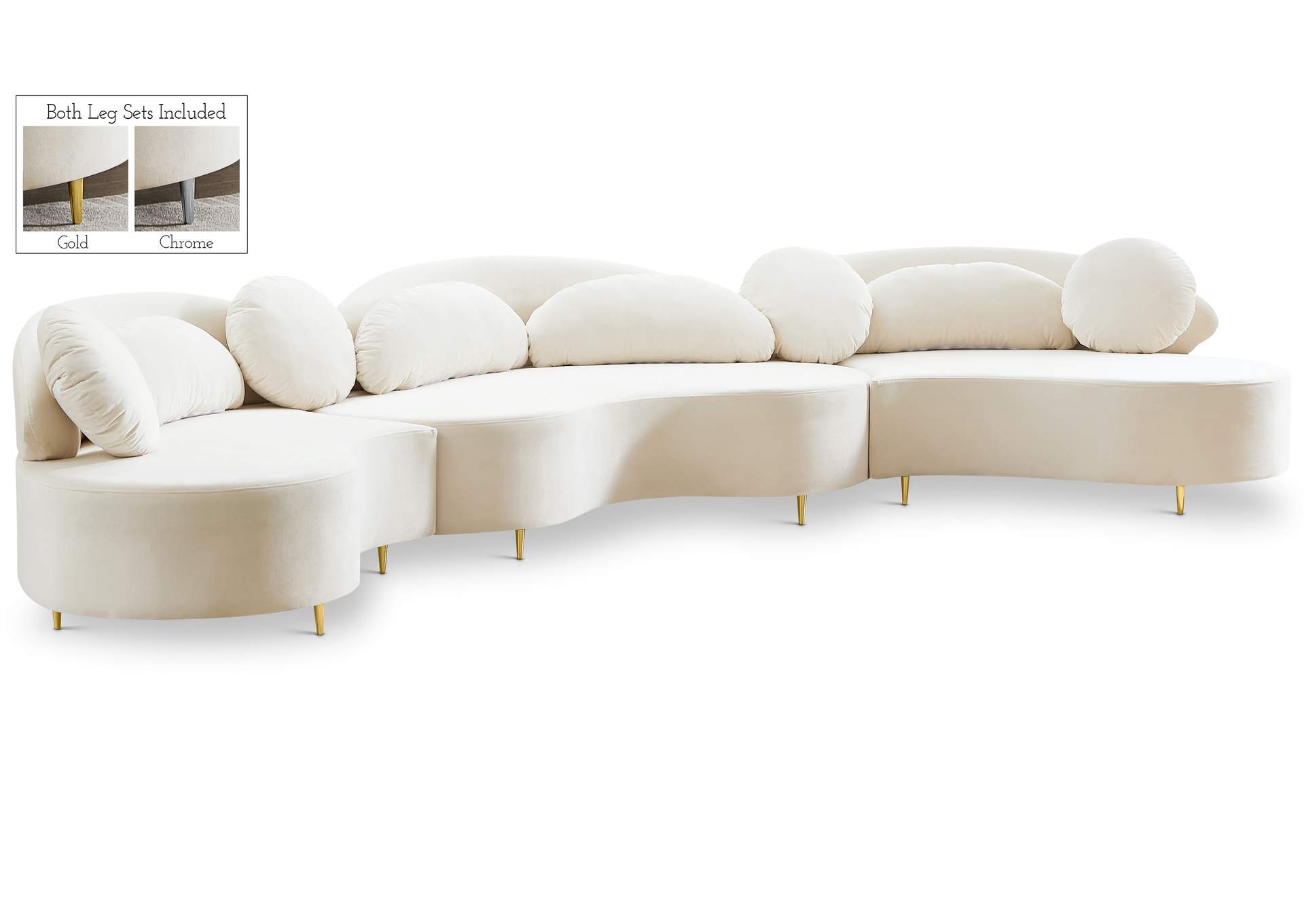 Vivacious Cream Velvet 3 Piece Sectional (3 Boxes),Meridian Furniture