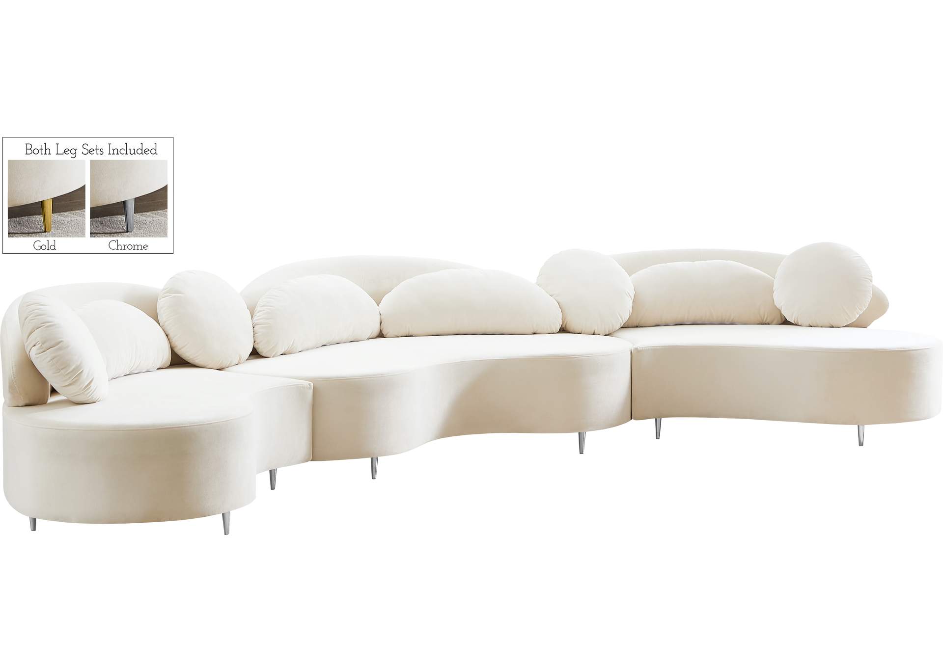 Vivacious Cream Velvet 3 Piece Sectional (3 Boxes),Meridian Furniture