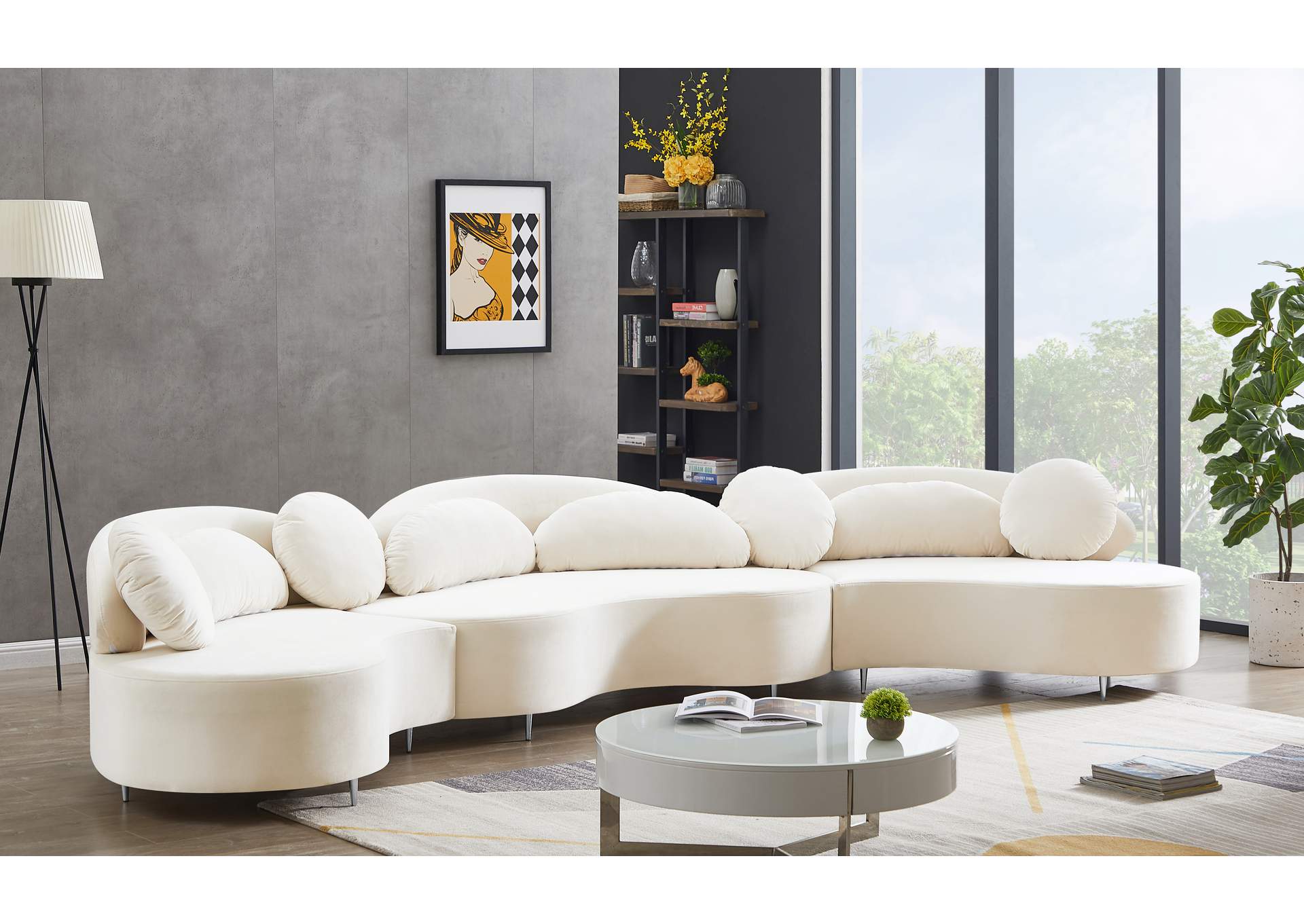 Vivacious Cream Velvet 3 Piece Sectional (3 Boxes),Meridian Furniture