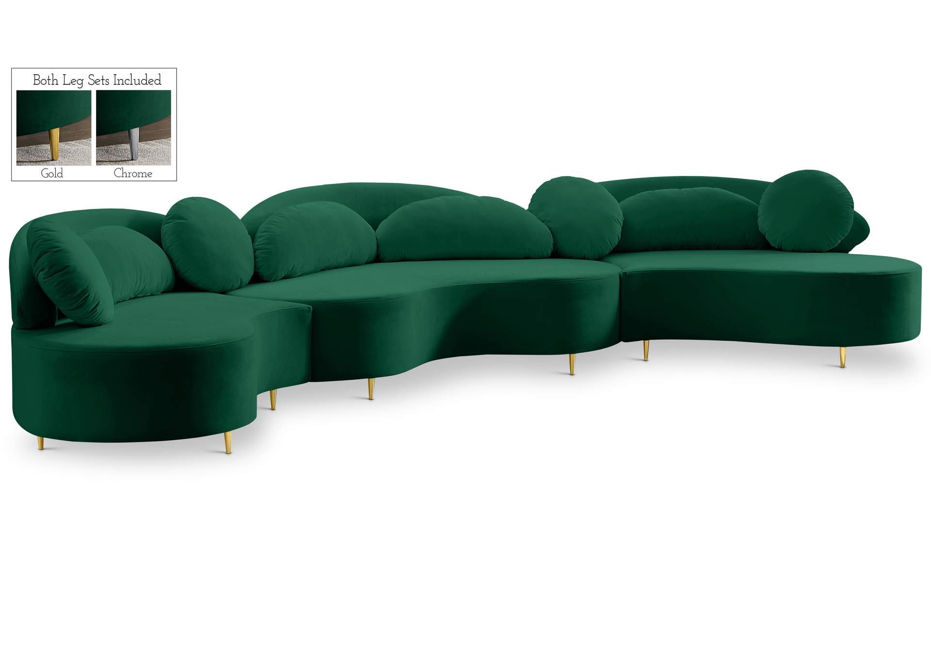 Vivacious Green Velvet 3 Piece Sectional (3 Boxes),Meridian Furniture