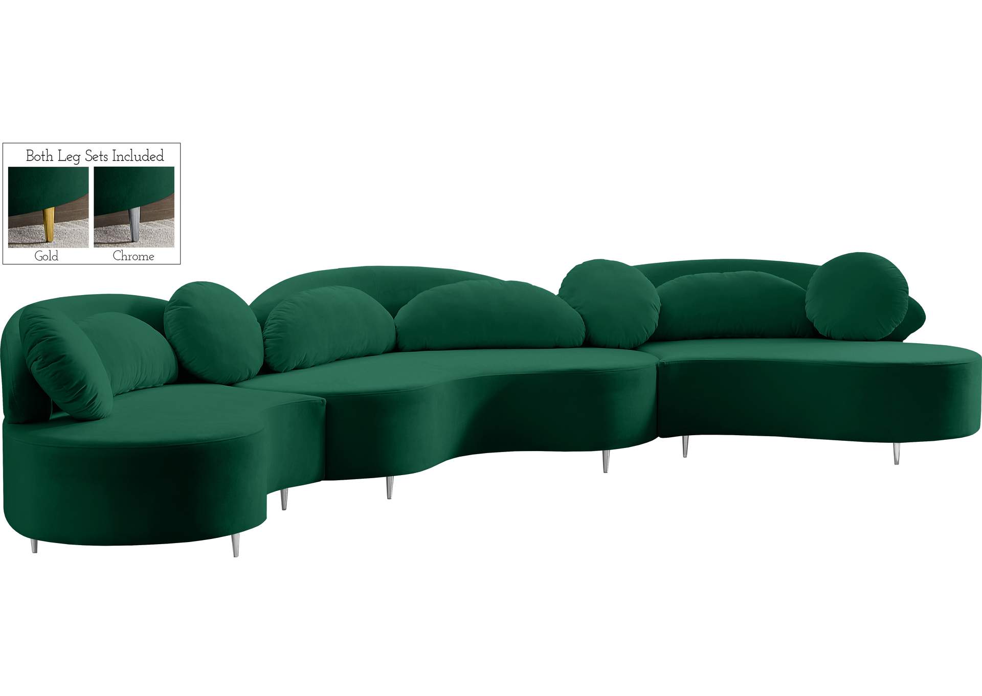 Vivacious Green Velvet 3 Piece Sectional (3 Boxes),Meridian Furniture