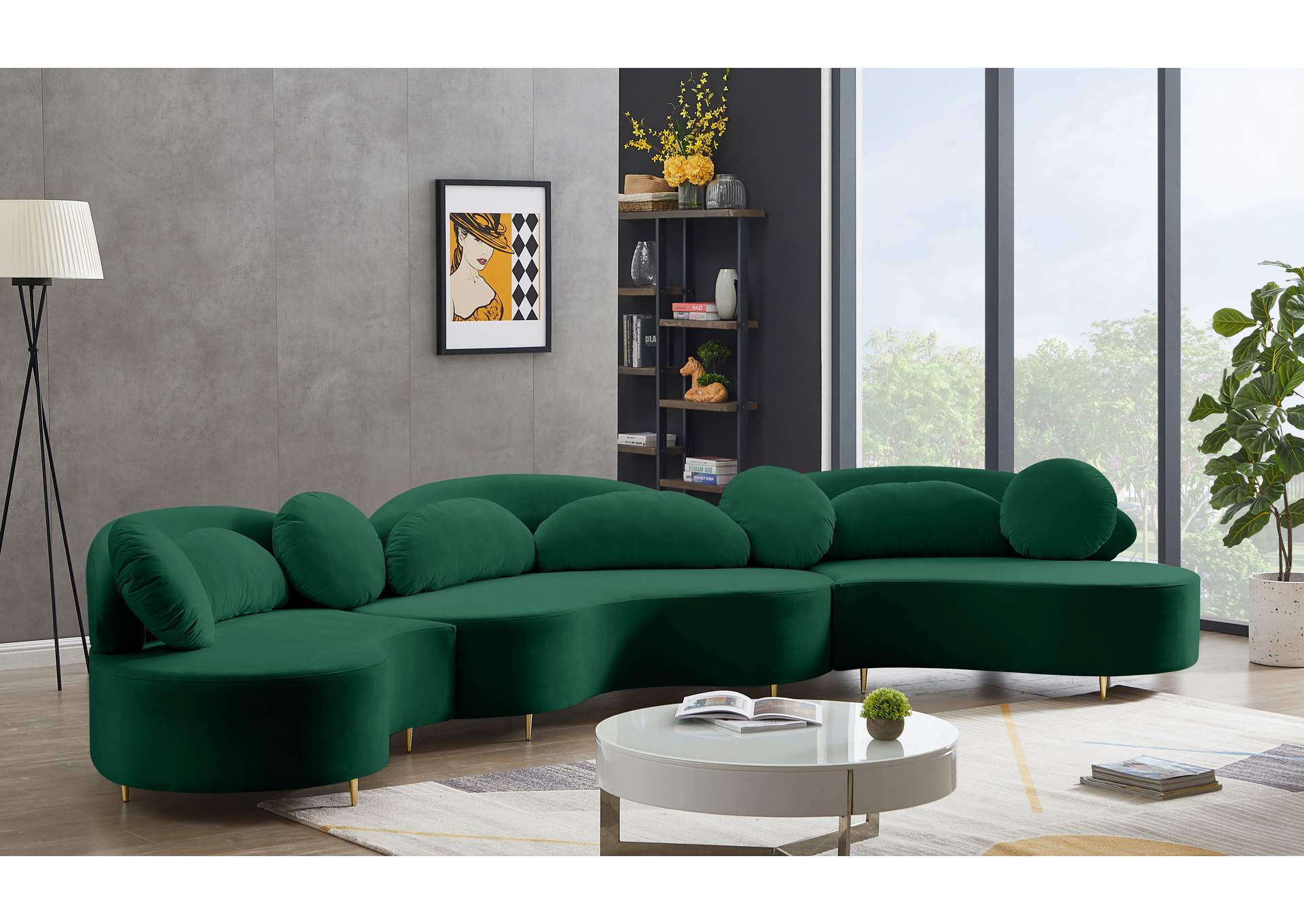 Vivacious Green Velvet 3 Piece Sectional (3 Boxes),Meridian Furniture