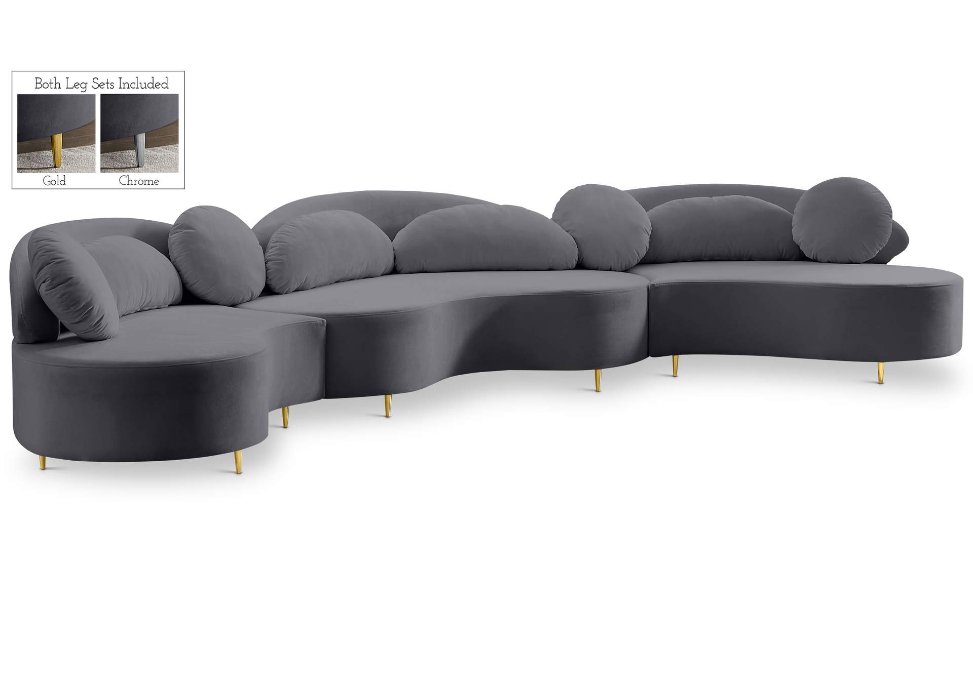 Vivacious Grey Velvet 3 Piece Sectional (3 Boxes),Meridian Furniture