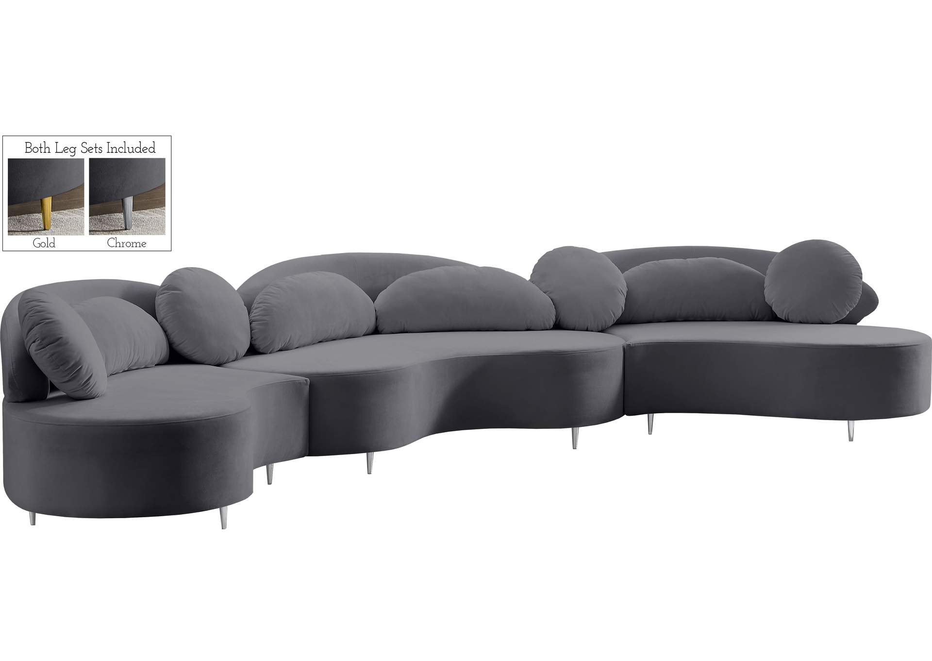 Vivacious Grey Velvet 3 Piece Sectional (3 Boxes),Meridian Furniture