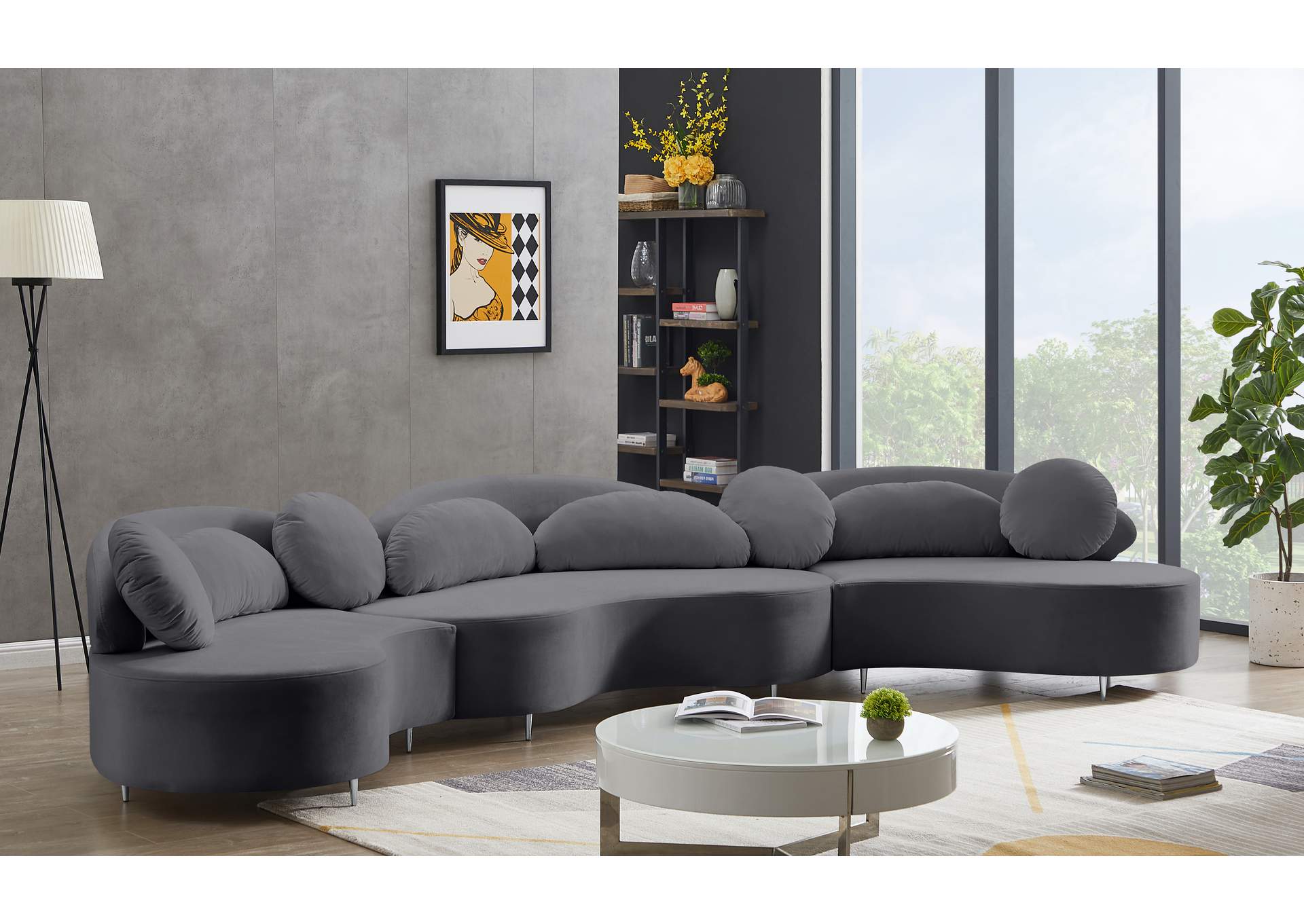 Vivacious Grey Velvet 3 Piece Sectional (3 Boxes),Meridian Furniture