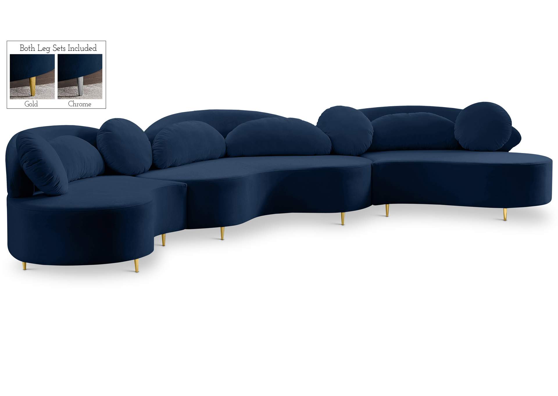 Vivacious Navy Velvet 3 Piece Sectional (3 Boxes),Meridian Furniture