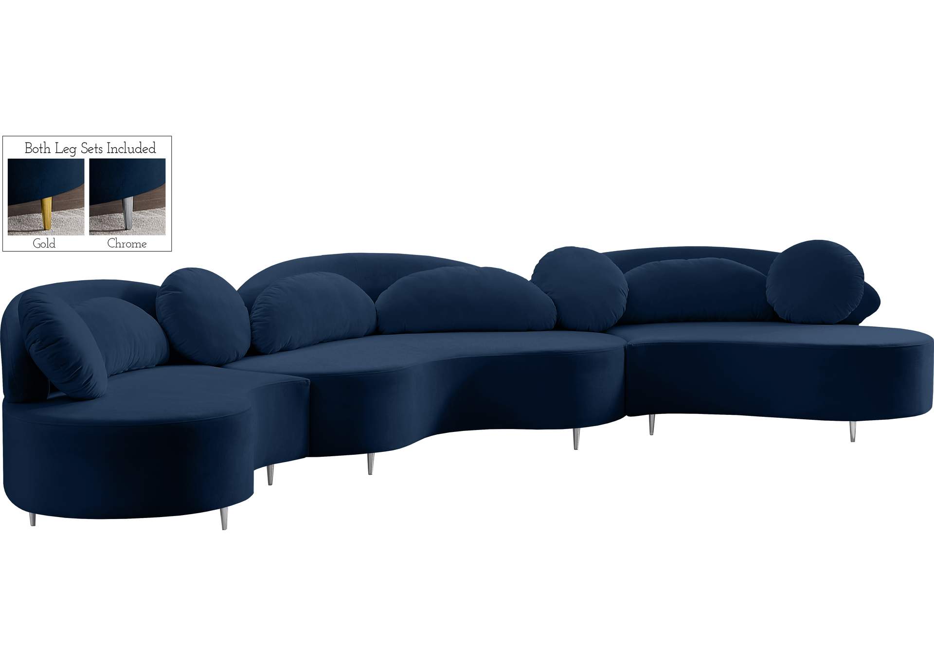 Vivacious Navy Velvet 3 Piece Sectional (3 Boxes),Meridian Furniture