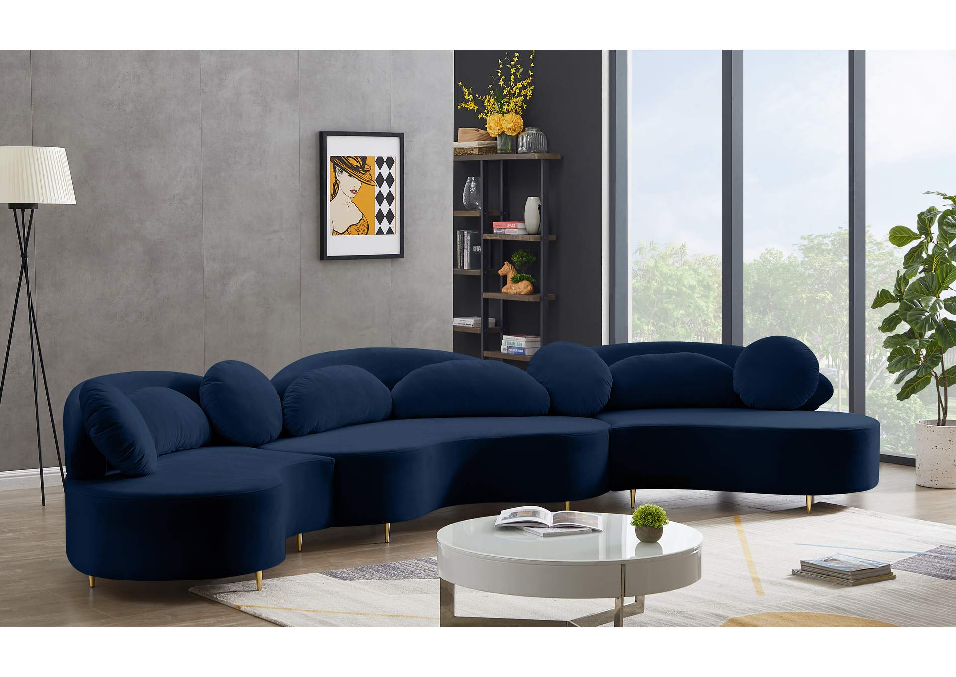 Vivacious Navy Velvet 3 Piece Sectional (3 Boxes),Meridian Furniture