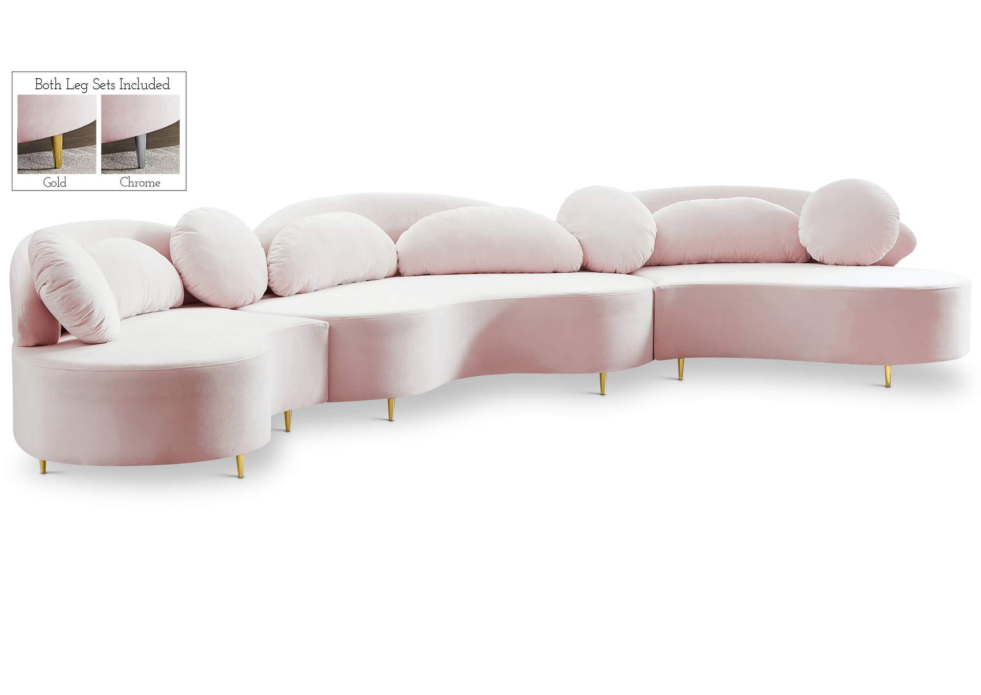 Vivacious Pink Velvet 3 Piece Sectional (3 Boxes),Meridian Furniture