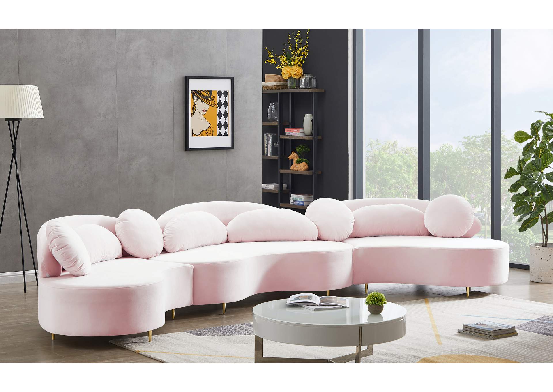 Vivacious Pink Velvet 3 Piece Sectional (3 Boxes),Meridian Furniture