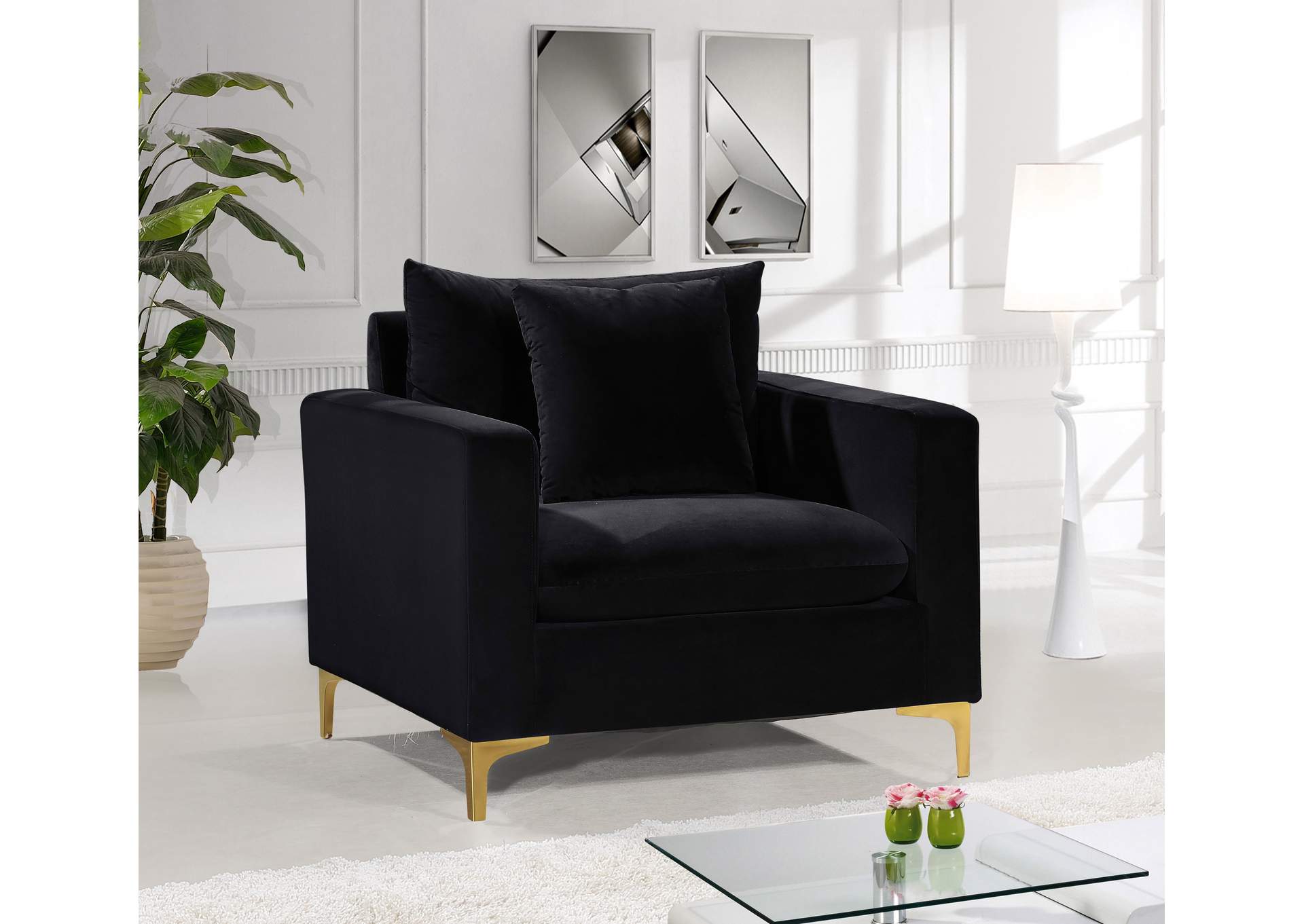 Naomi Black Velvet Chair,Meridian Furniture