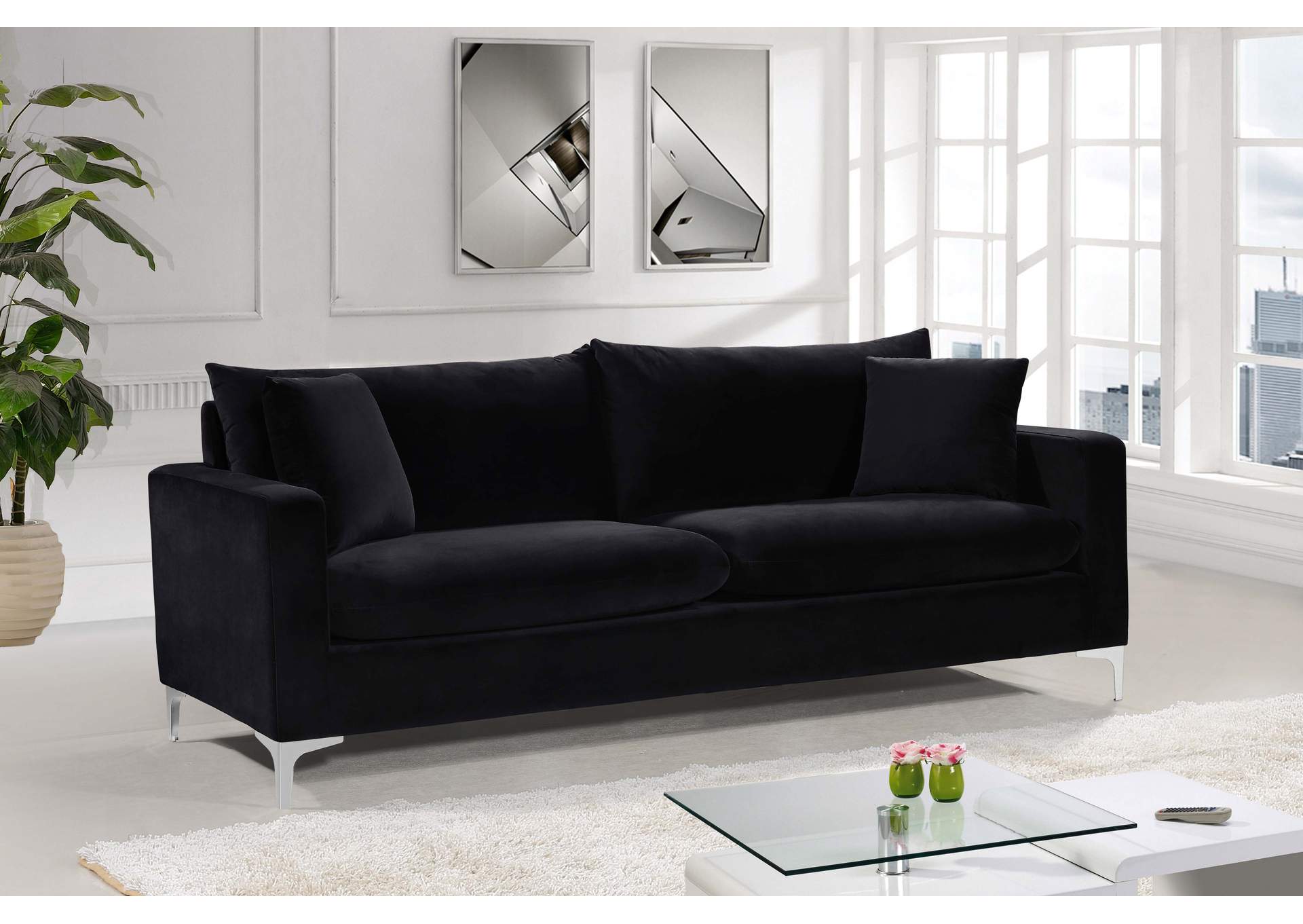 Naomi Black Velvet Sofa,Meridian Furniture