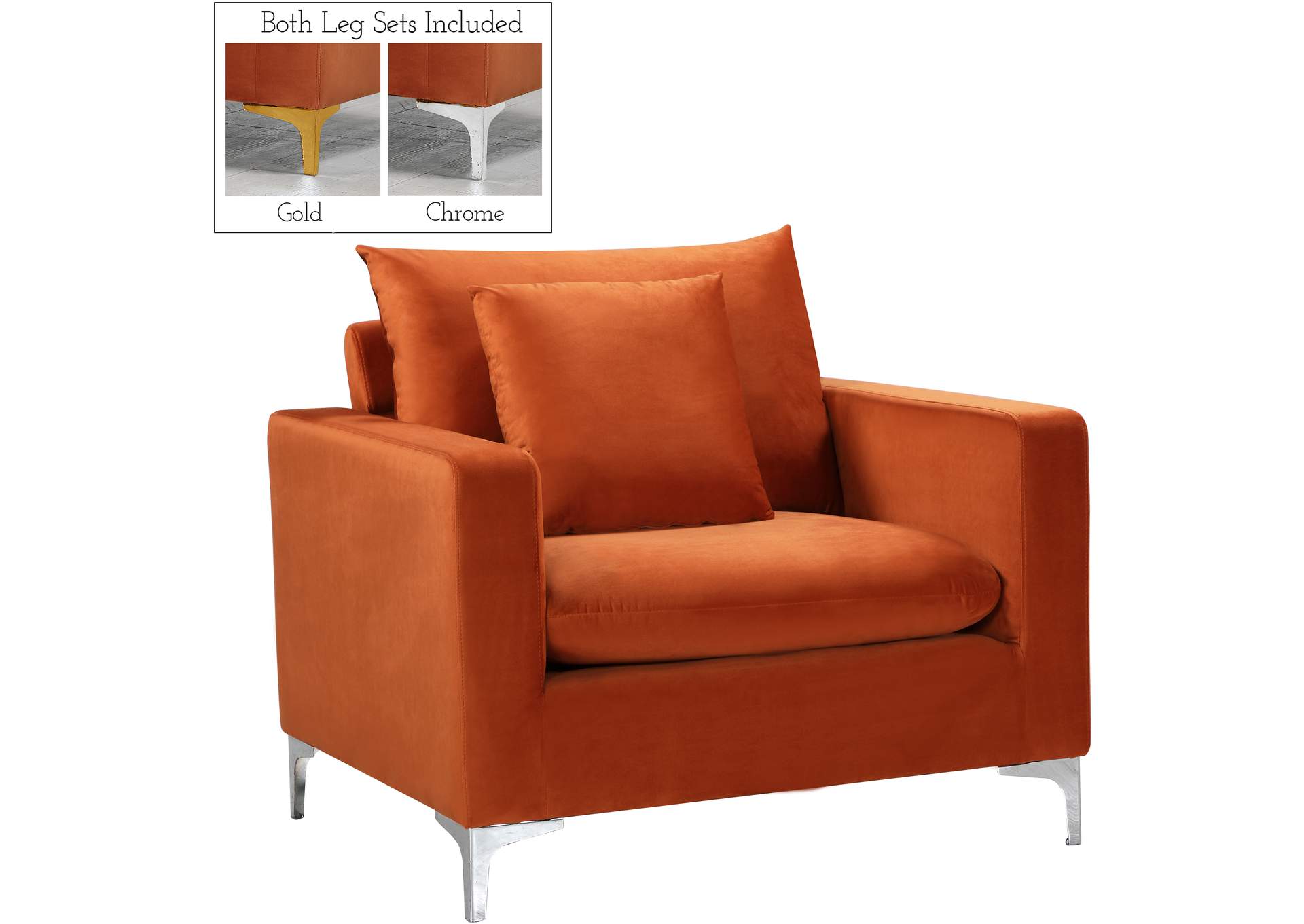 Naomi Cognac Velvet Chair,Meridian Furniture