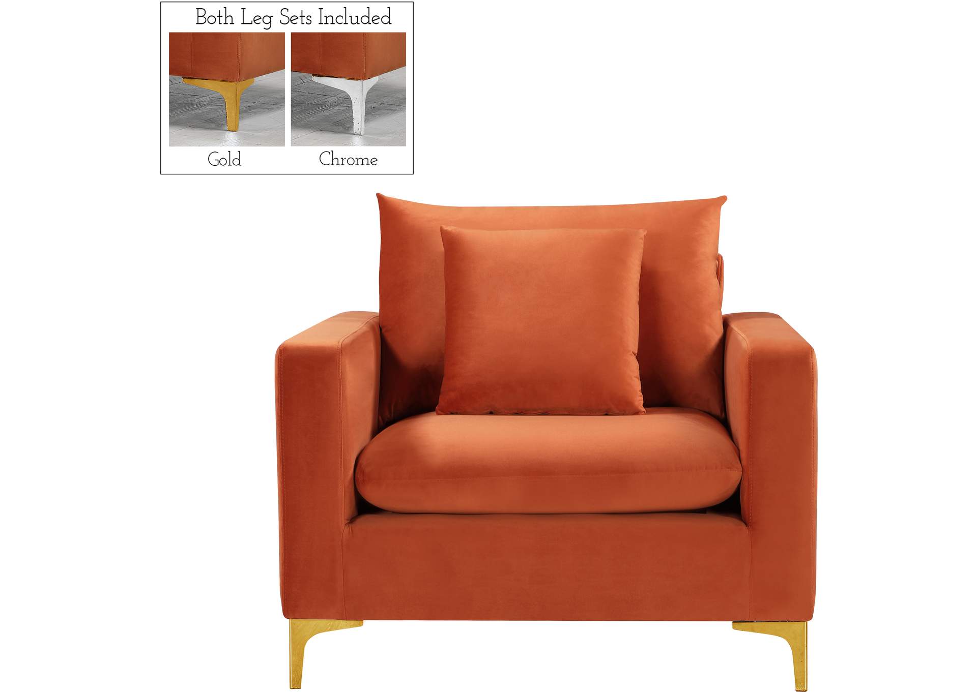 Naomi Cognac Velvet Chair,Meridian Furniture