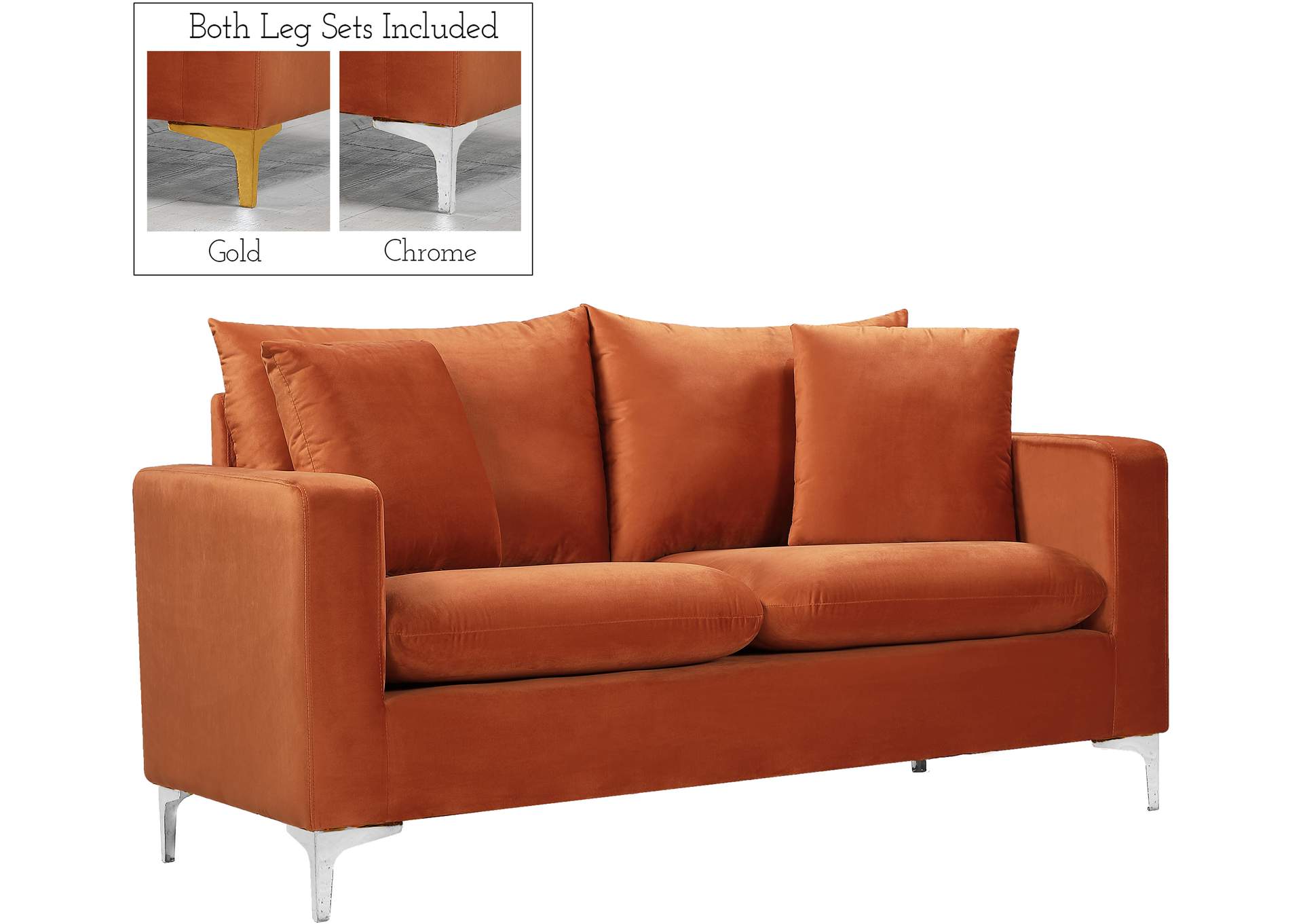 Naomi Cognac Velvet Loveseat,Meridian Furniture