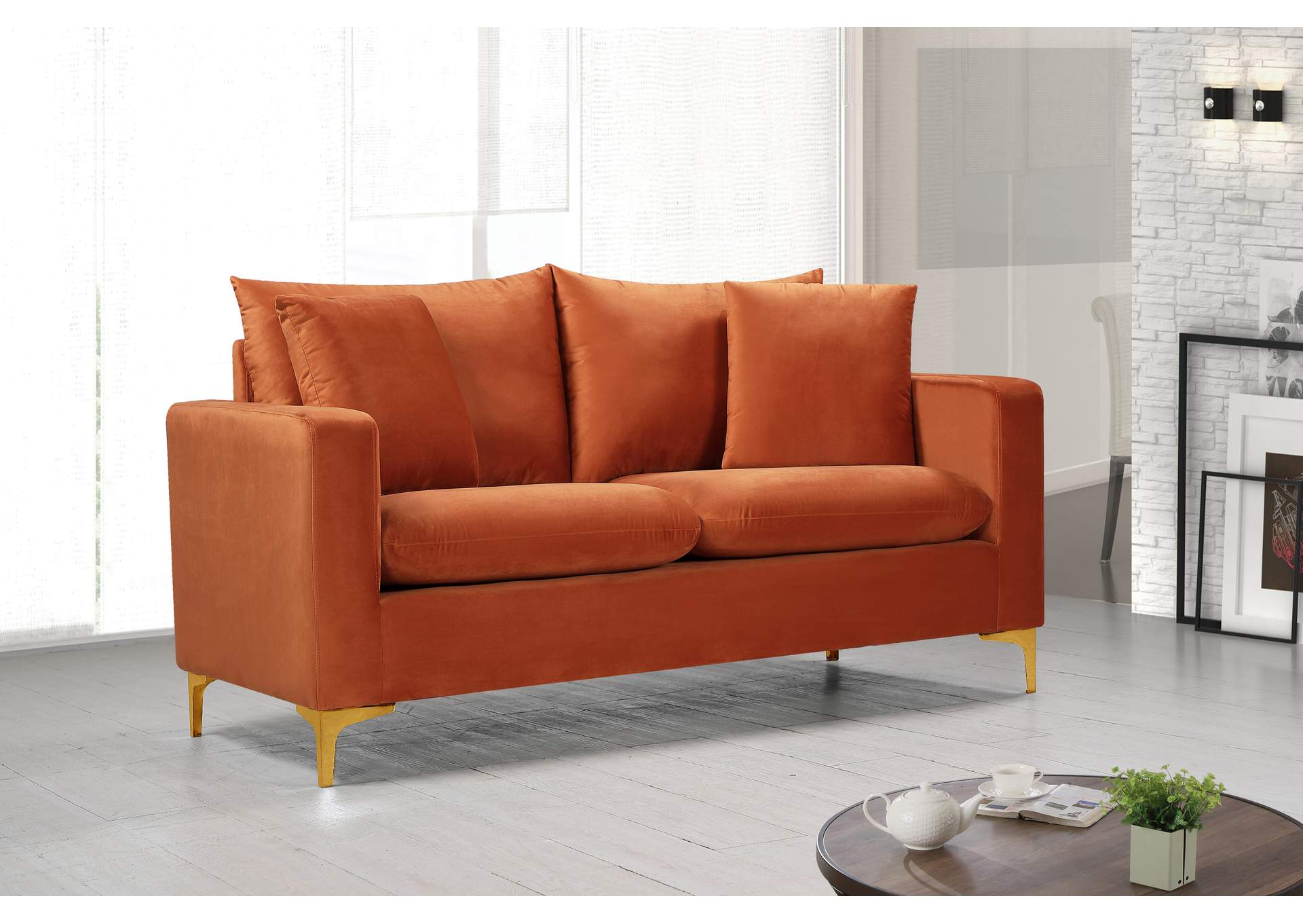 Naomi Cognac Velvet Loveseat,Meridian Furniture