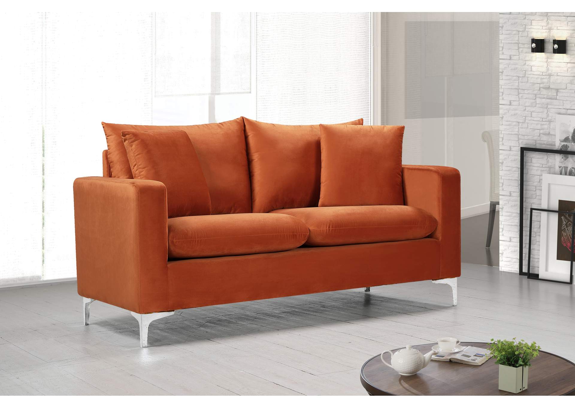 Naomi Cognac Velvet Loveseat,Meridian Furniture