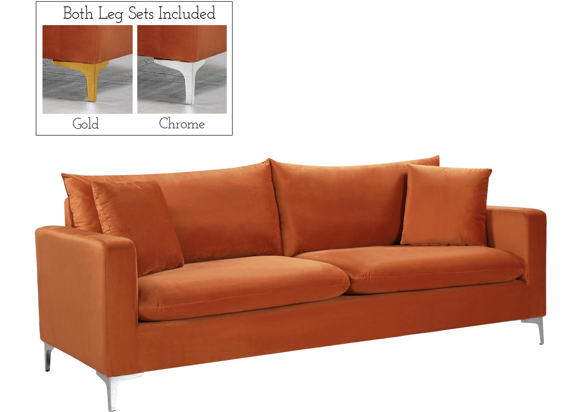 Naomi Cognac Velvet Sofa,Meridian Furniture