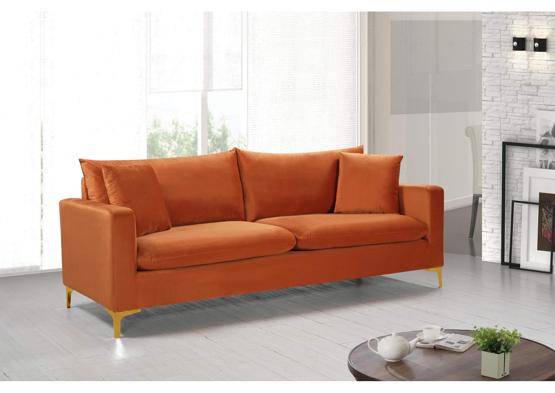 Naomi Cognac Velvet Sofa,Meridian Furniture