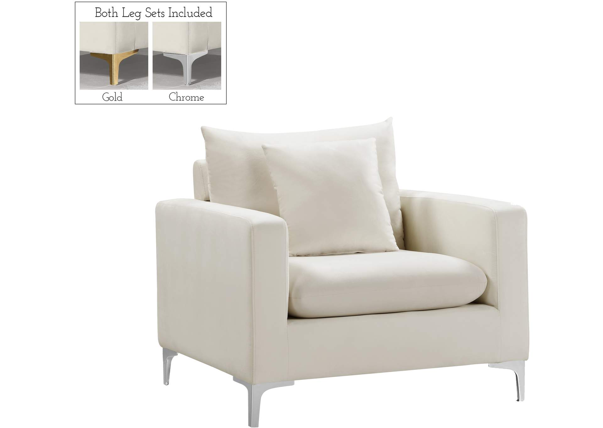 Naomi Cream Velvet Chair,Meridian Furniture