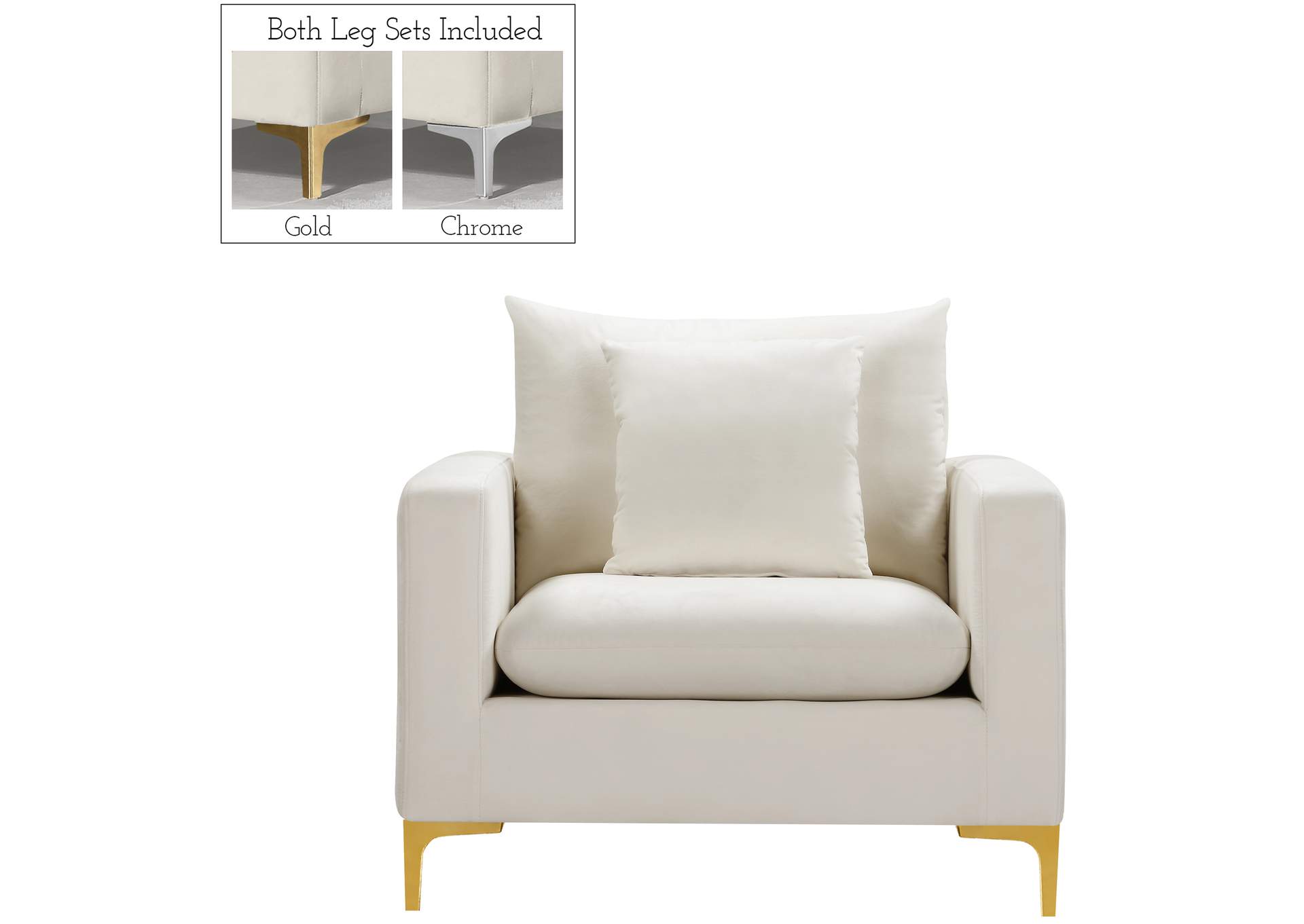 Naomi Cream Velvet Chair,Meridian Furniture