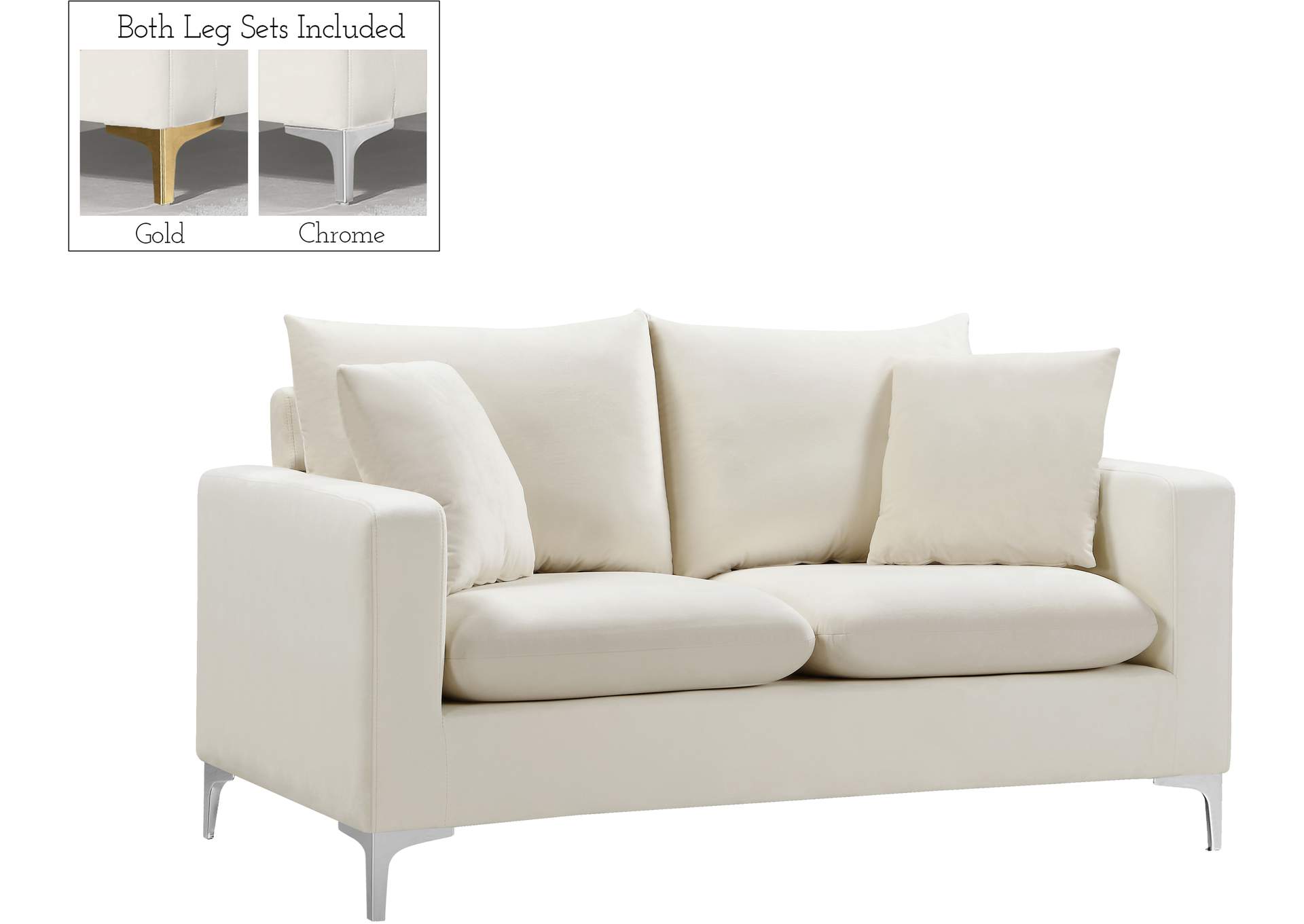 Naomi Cream Velvet Loveseat,Meridian Furniture