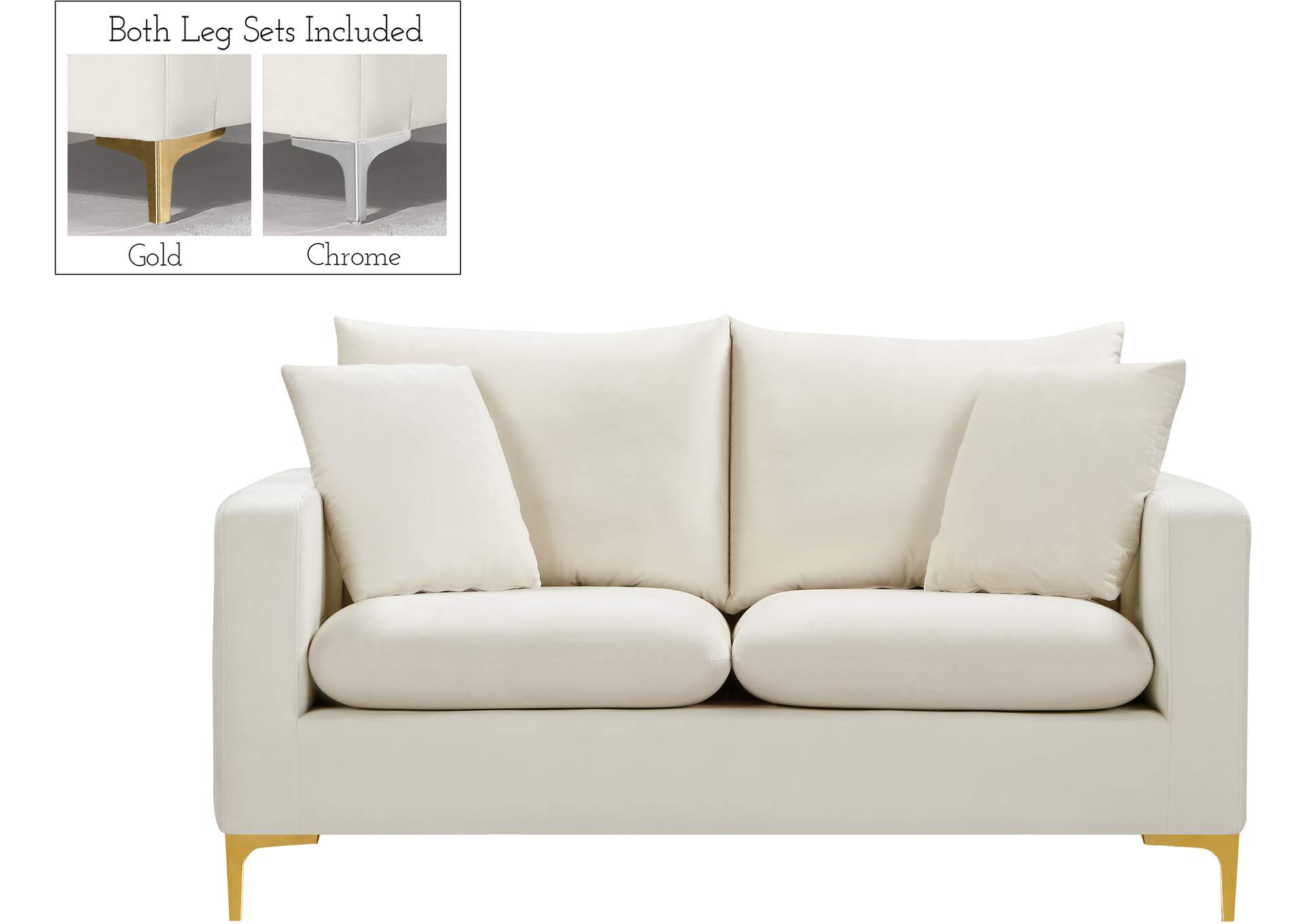 Naomi Cream Velvet Loveseat,Meridian Furniture