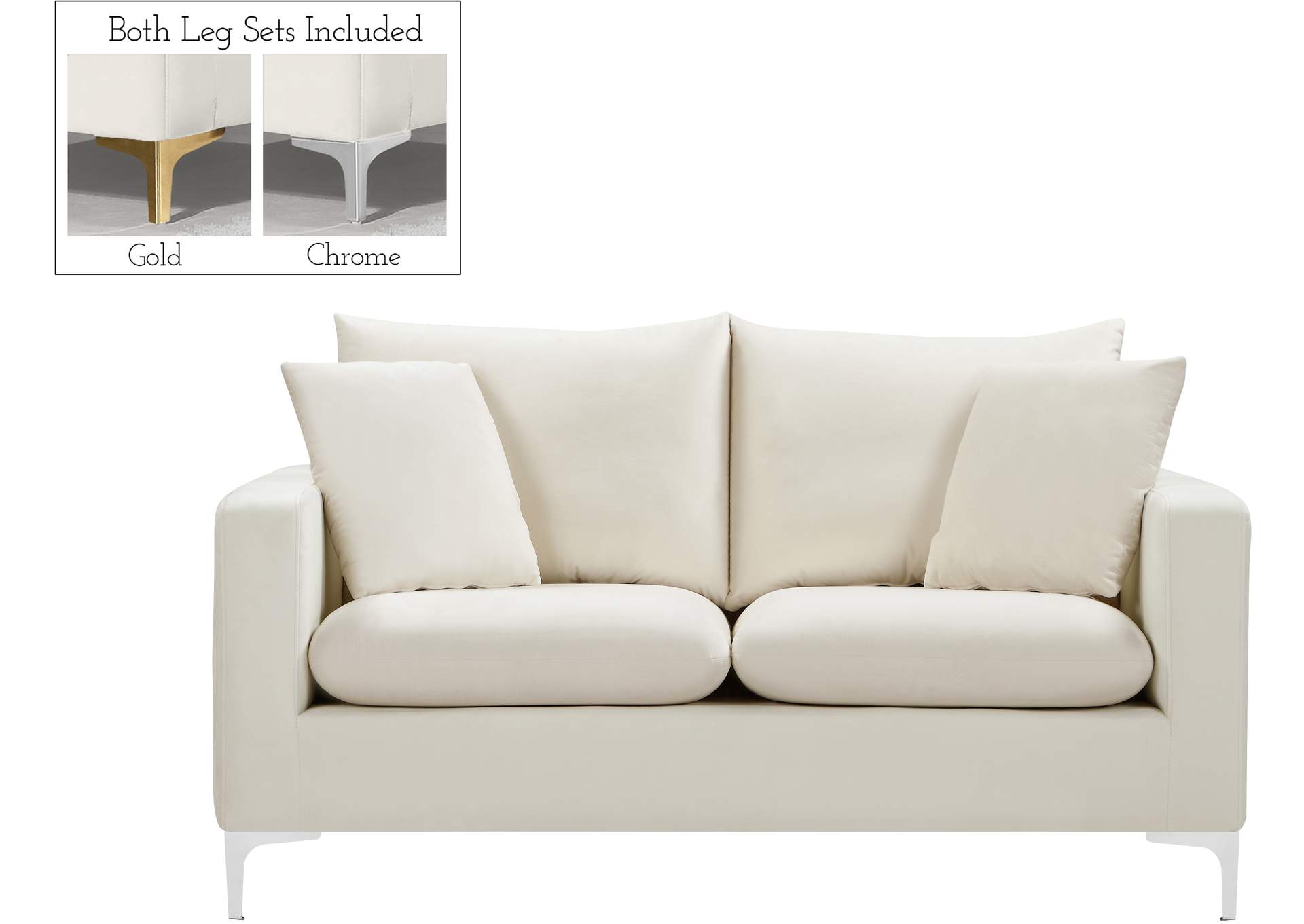 Naomi Cream Velvet Loveseat,Meridian Furniture