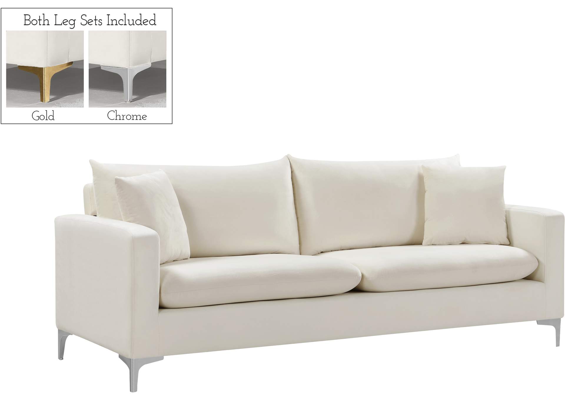 Naomi Cream Velvet Sofa,Meridian Furniture