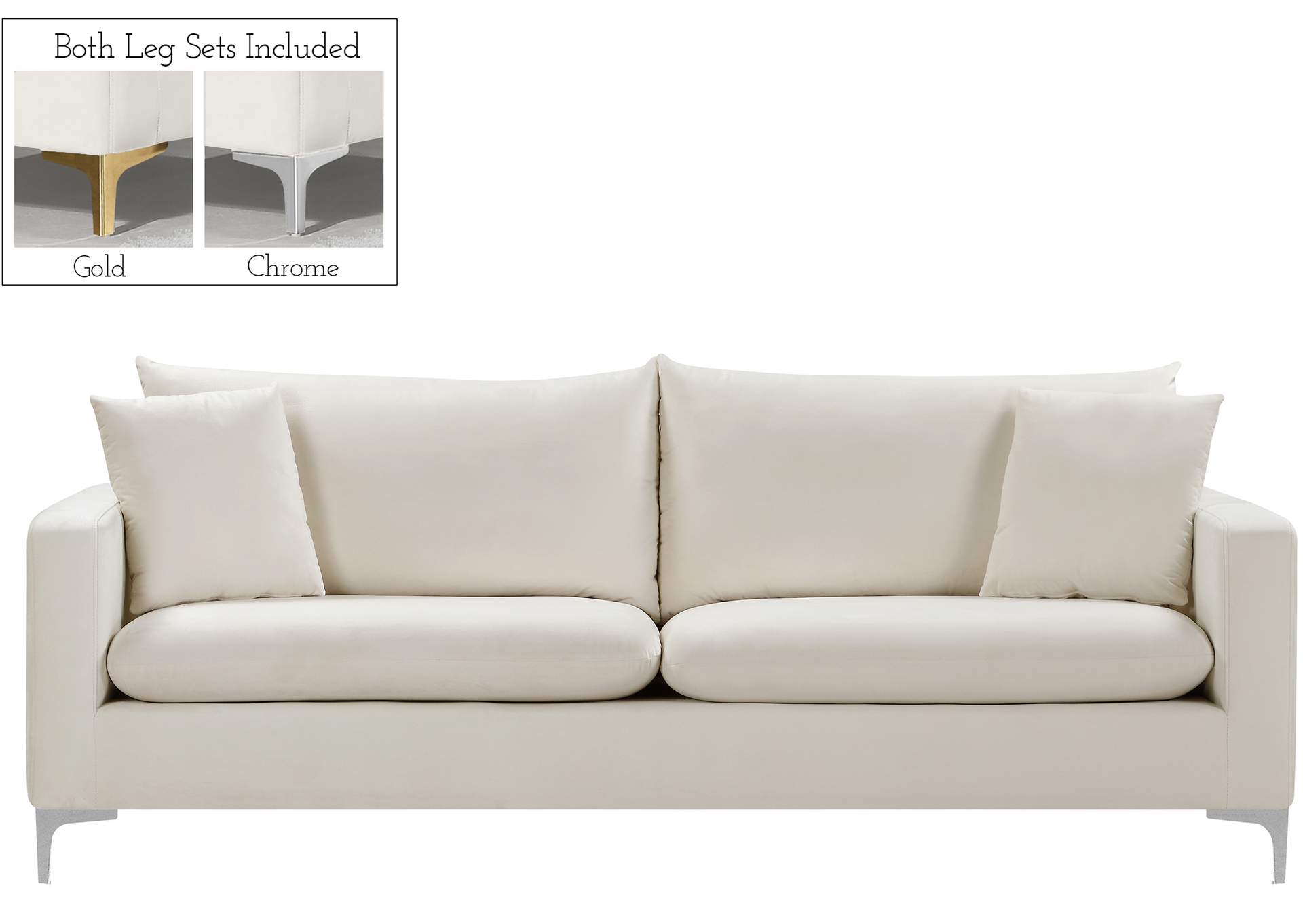 Naomi Cream Velvet Sofa,Meridian Furniture