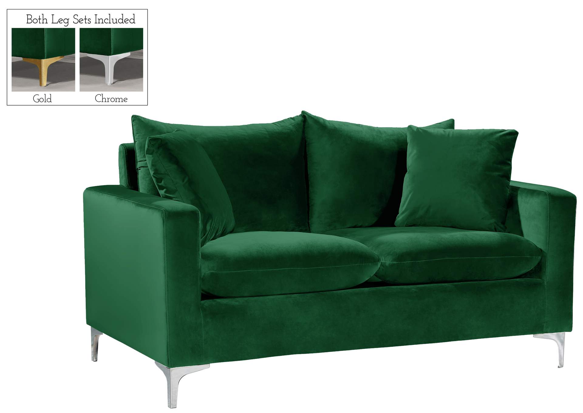 Naomi Green Velvet Loveseat,Meridian Furniture