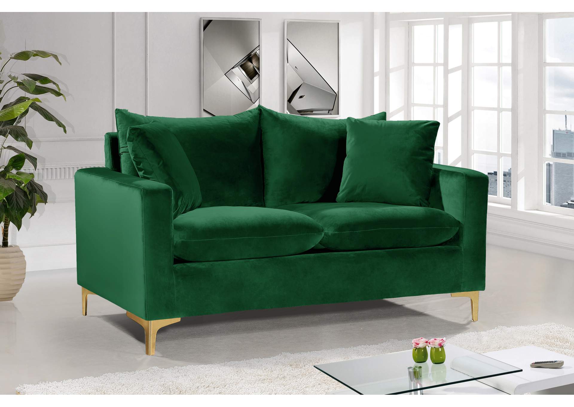 Naomi Green Velvet Loveseat,Meridian Furniture