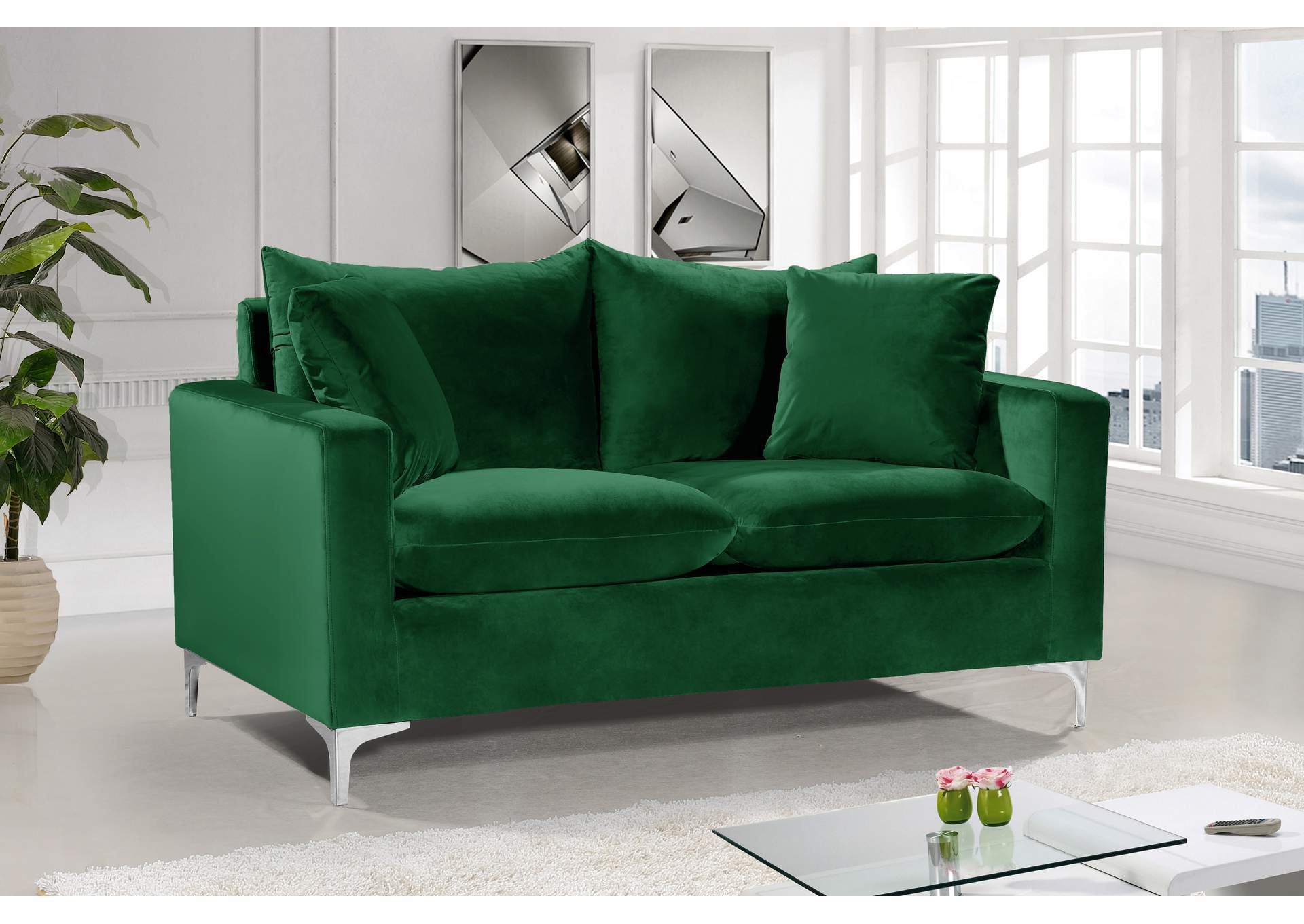 Naomi Green Velvet Loveseat,Meridian Furniture