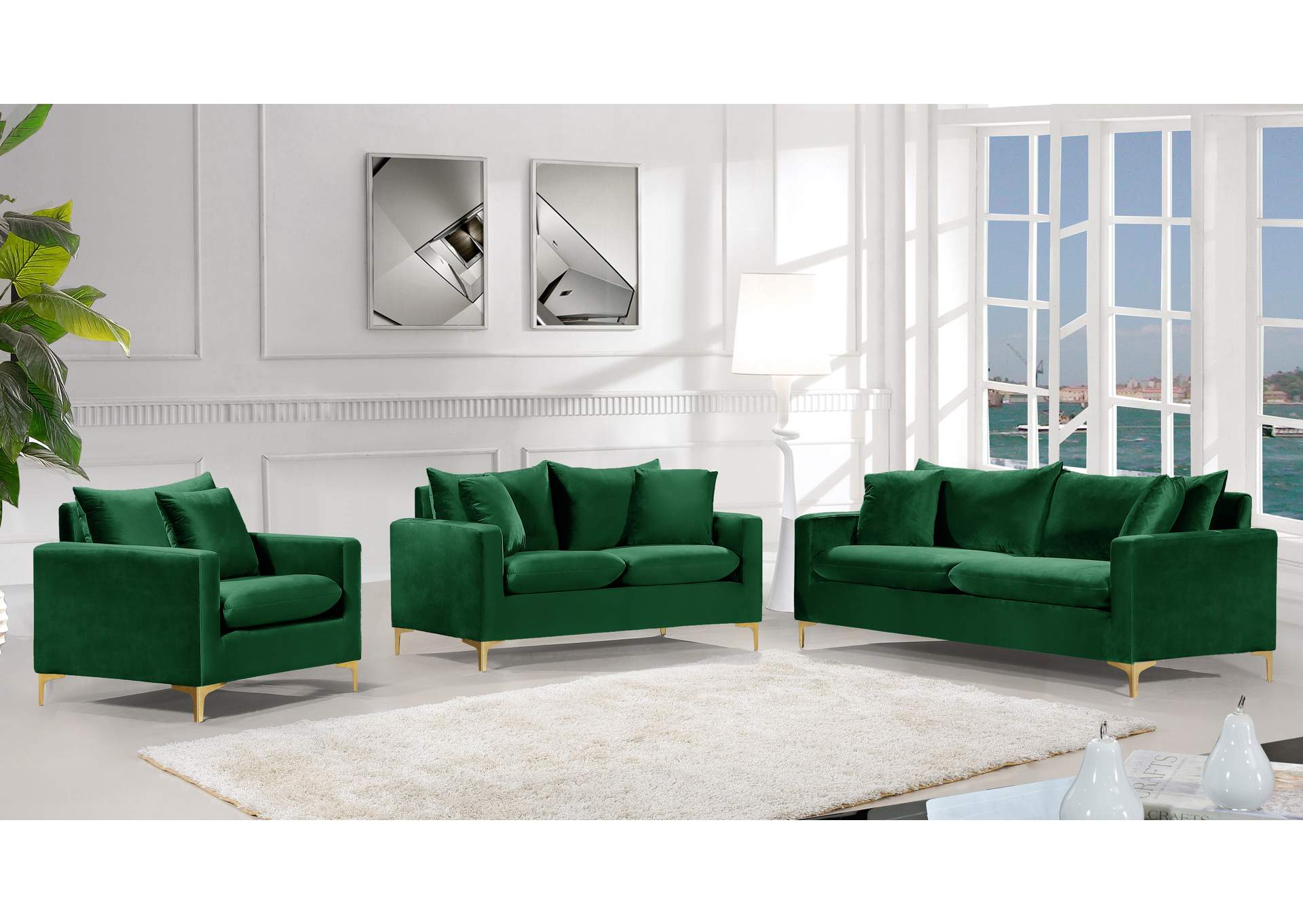 Naomi Green Velvet Loveseat,Meridian Furniture